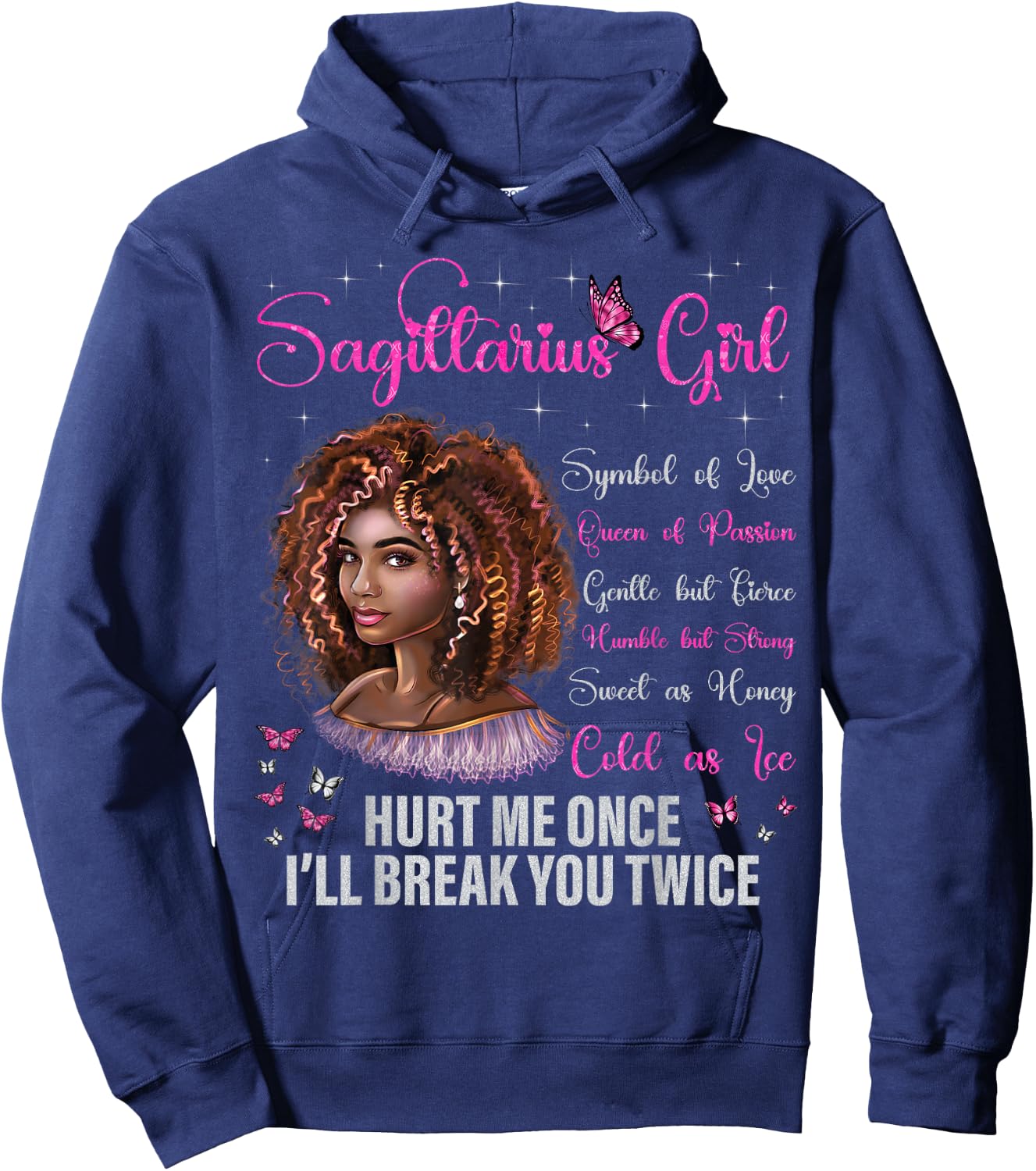 Sagittarius Girl Black Queen Zodiac Birthday Afro Woman Hoodie - Hoodie | Navy