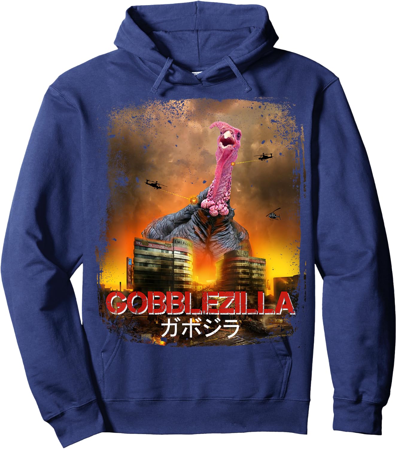 Turkey Day Thanksgiving Gobblezilla Hoodie - Hoodie | Navy