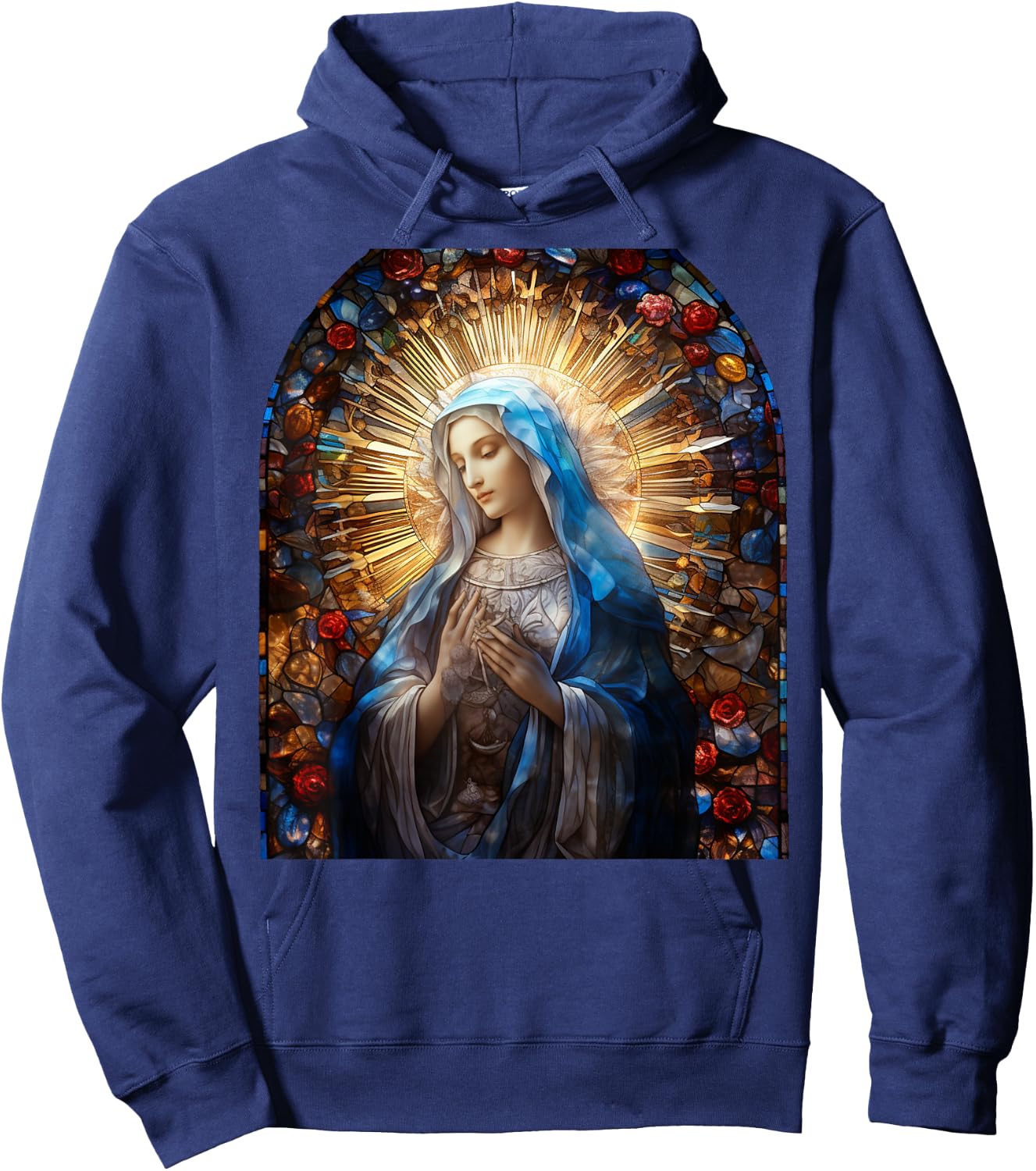 Blessed Virgin Mary Stained Glass Hoodie - Hoodie | Navy
