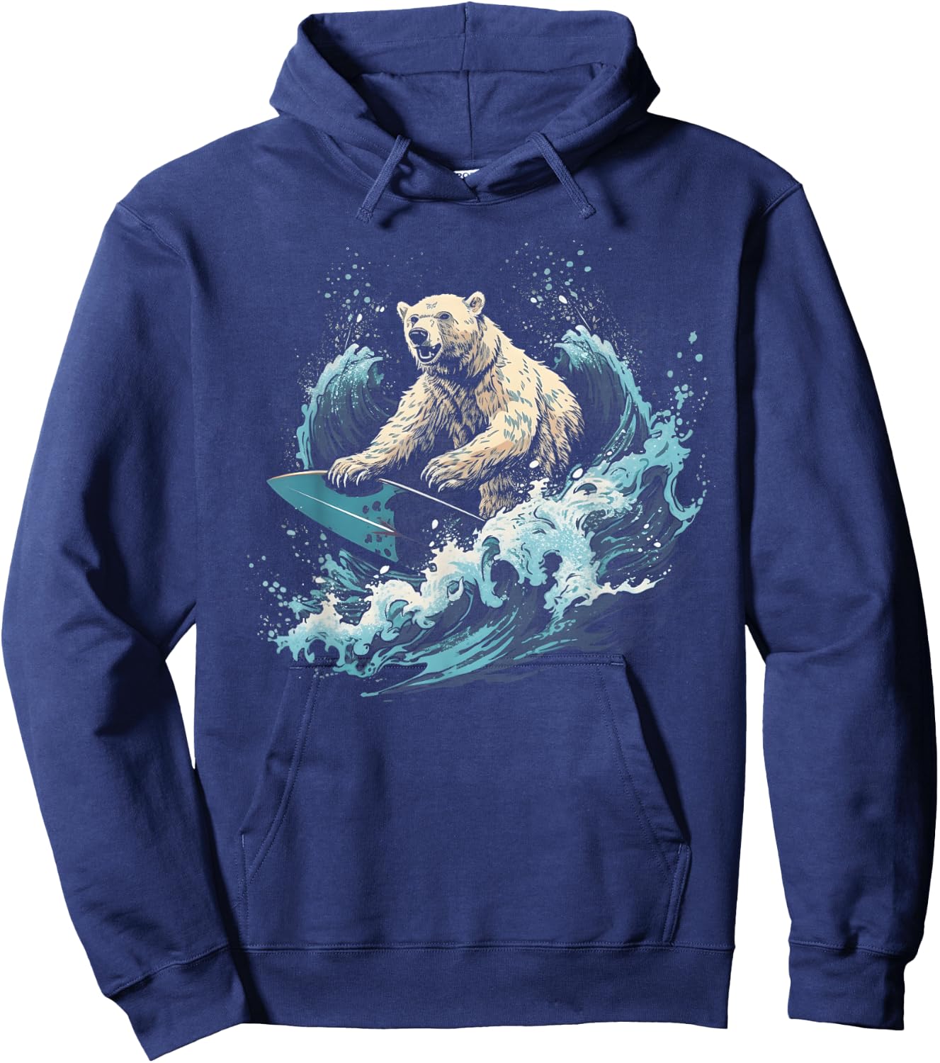 Polar Bear Surfing Wave on Surfboard Beach Polar Bear Lover Hoodie - Hoodie | Navy