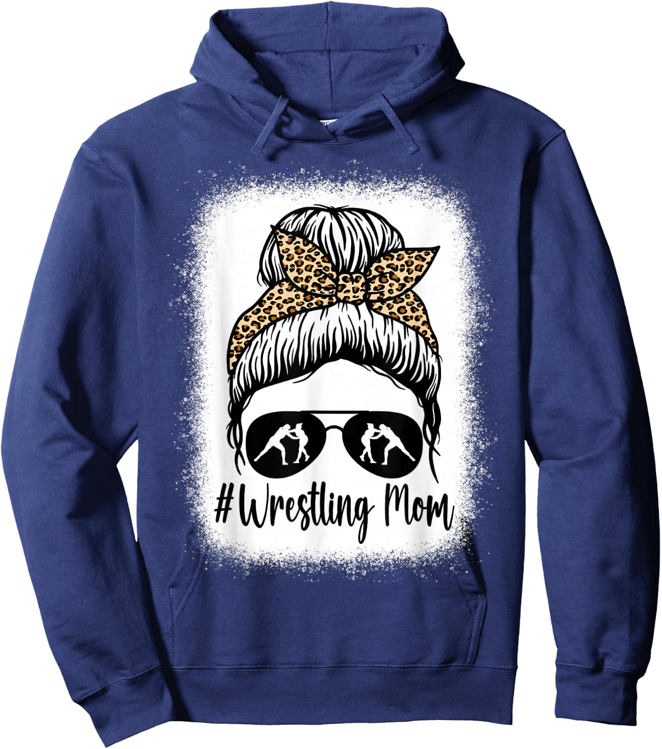 Bleached Life Wrestling Mom Women Leopard Messy Bun Glasses Hoodie - Hoodie | Navy