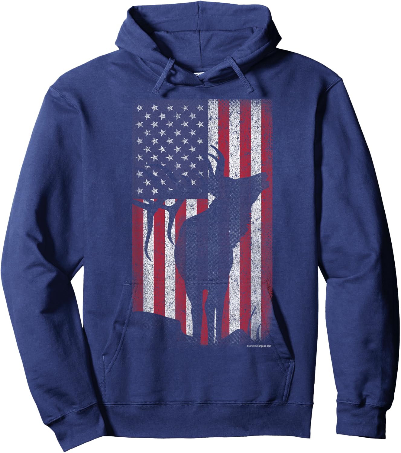 Elk Hunting Bugling Bull US Flag - American Retro Hoodie - Hoodie | Navy