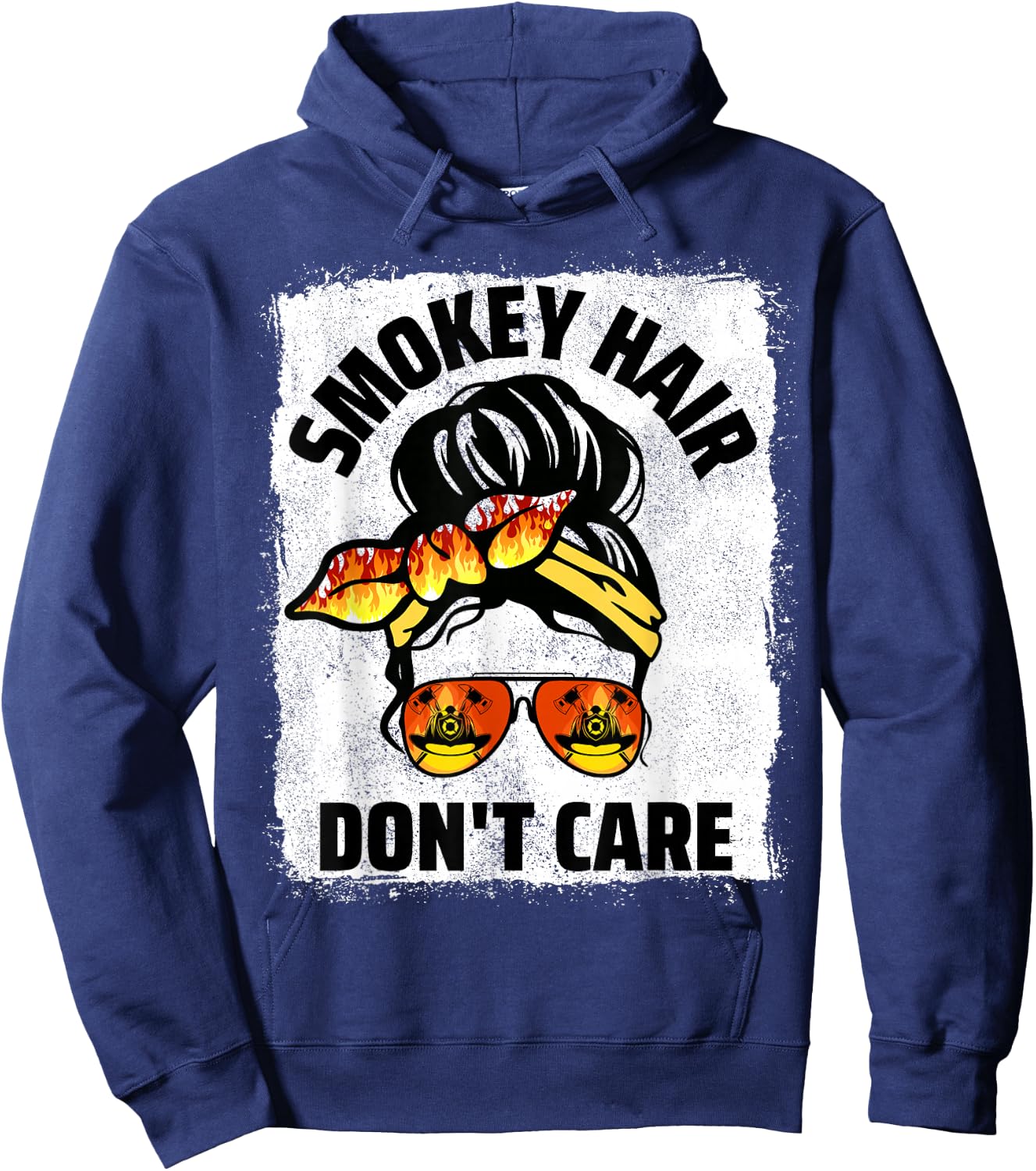 Firefighting Hair Don't Care Messy Bun Firefighter Women Hoodie - Hoodie | Navy