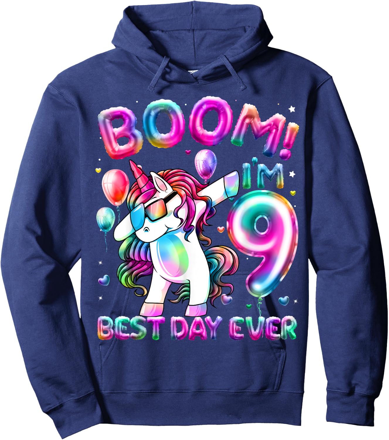 9 Years Old Dabbing Unicorn Gifts 9th Birthday Girl Party Hoodie - Hoodie | Navy