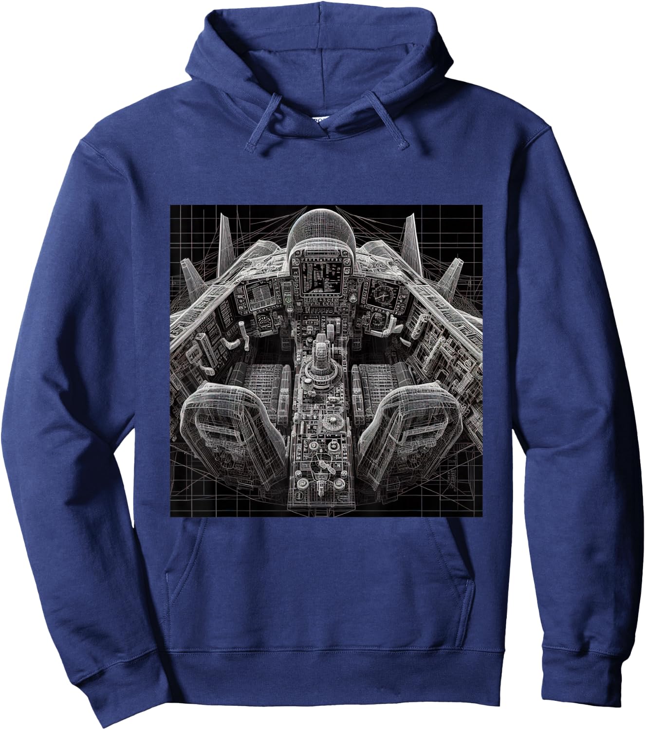 F14 Tomcat Jet Fighter Cockpit Wireframe Blueprint Hoodie - Hoodie | Navy