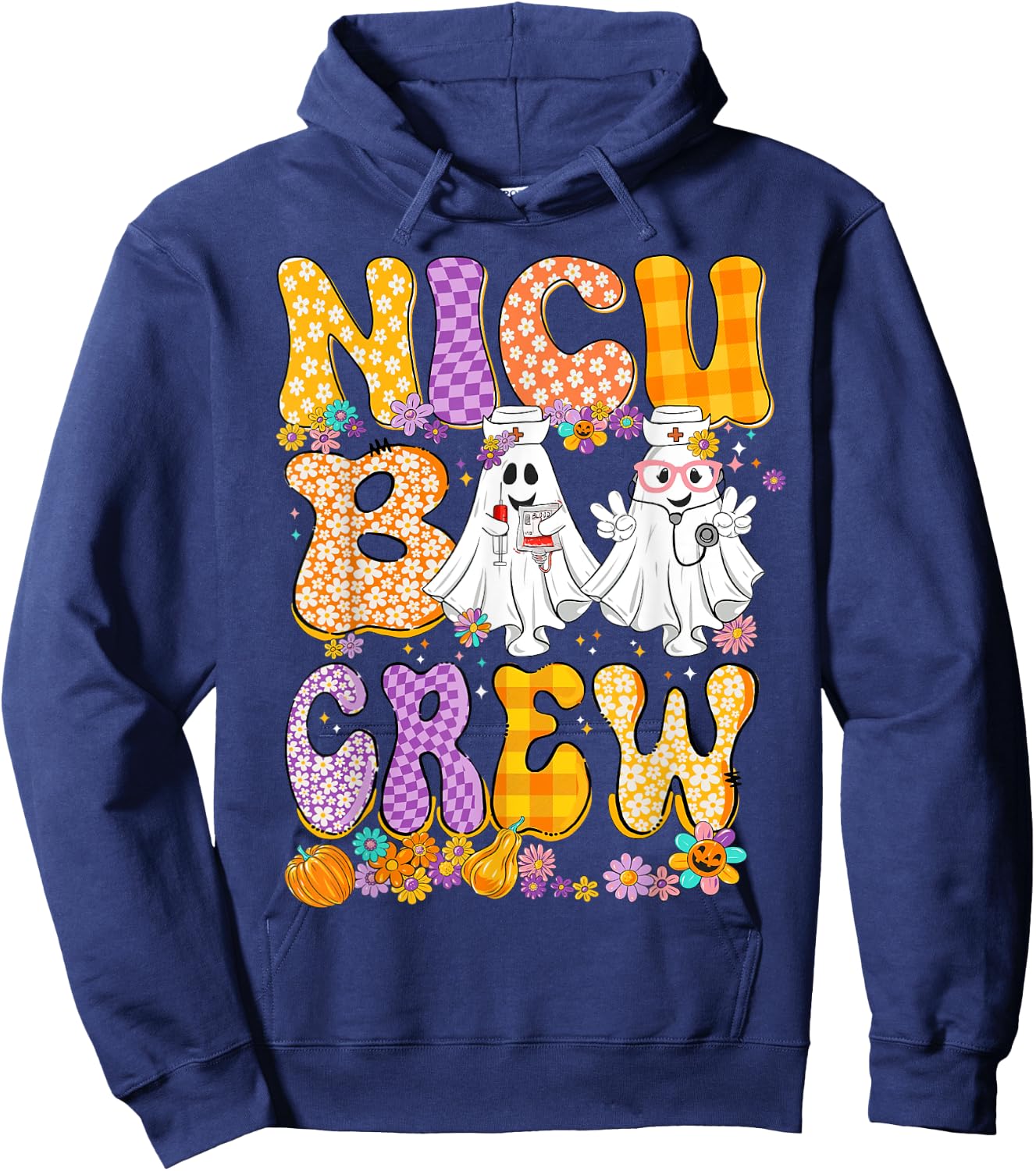 Retro NICU Boo Crew Stethoscope NICU Nurse Halloween Costume Hoodie - Hoodie | Navy