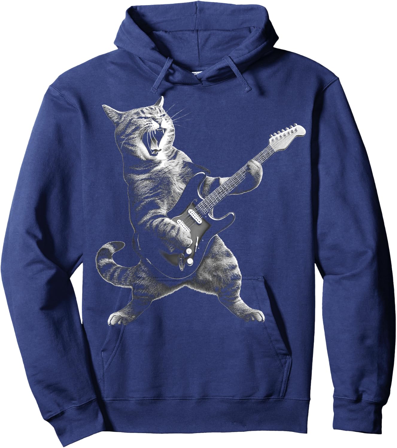 Cat Playing Guitar Rock and Roll Rock Star Women Kid Hoodie - Hoodie | Navy