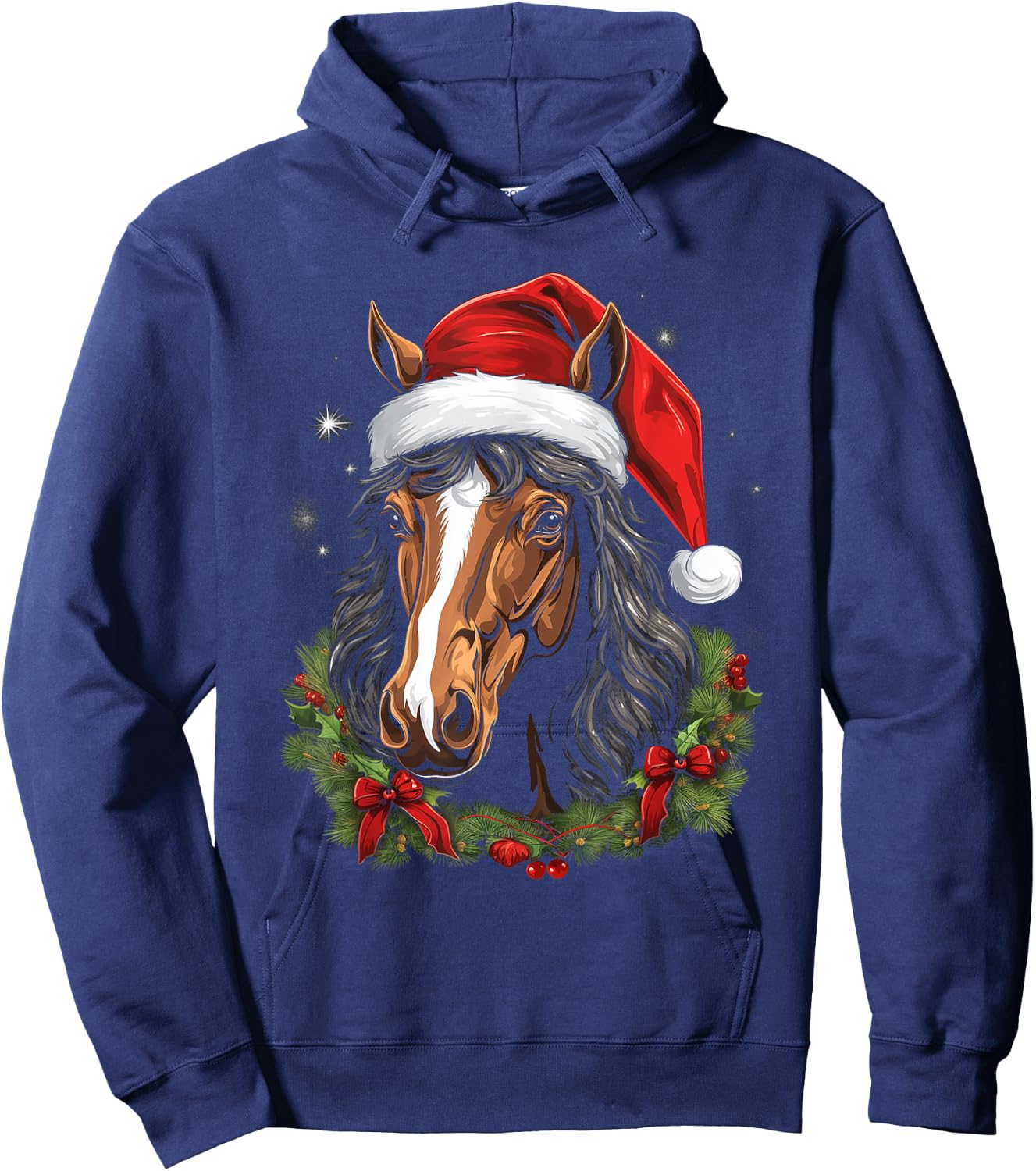 Horse with x-mas hat - Christmas Horse Santa Hoodie - Hoodie | Navy