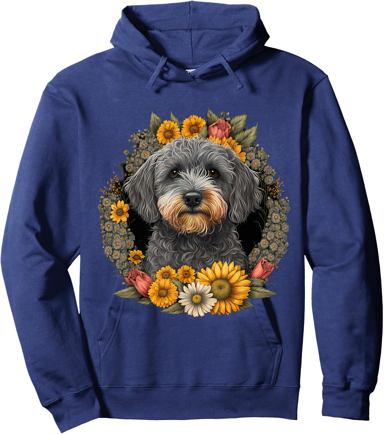 Sunflower Hippie Floral Schnoodle Dog Hoodie - Hoodie | Navy