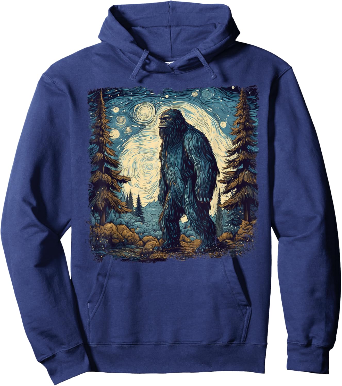 Bigfoot Starry Night Sasquatch Van Gogh Painting Hoodie - Hoodie | Navy