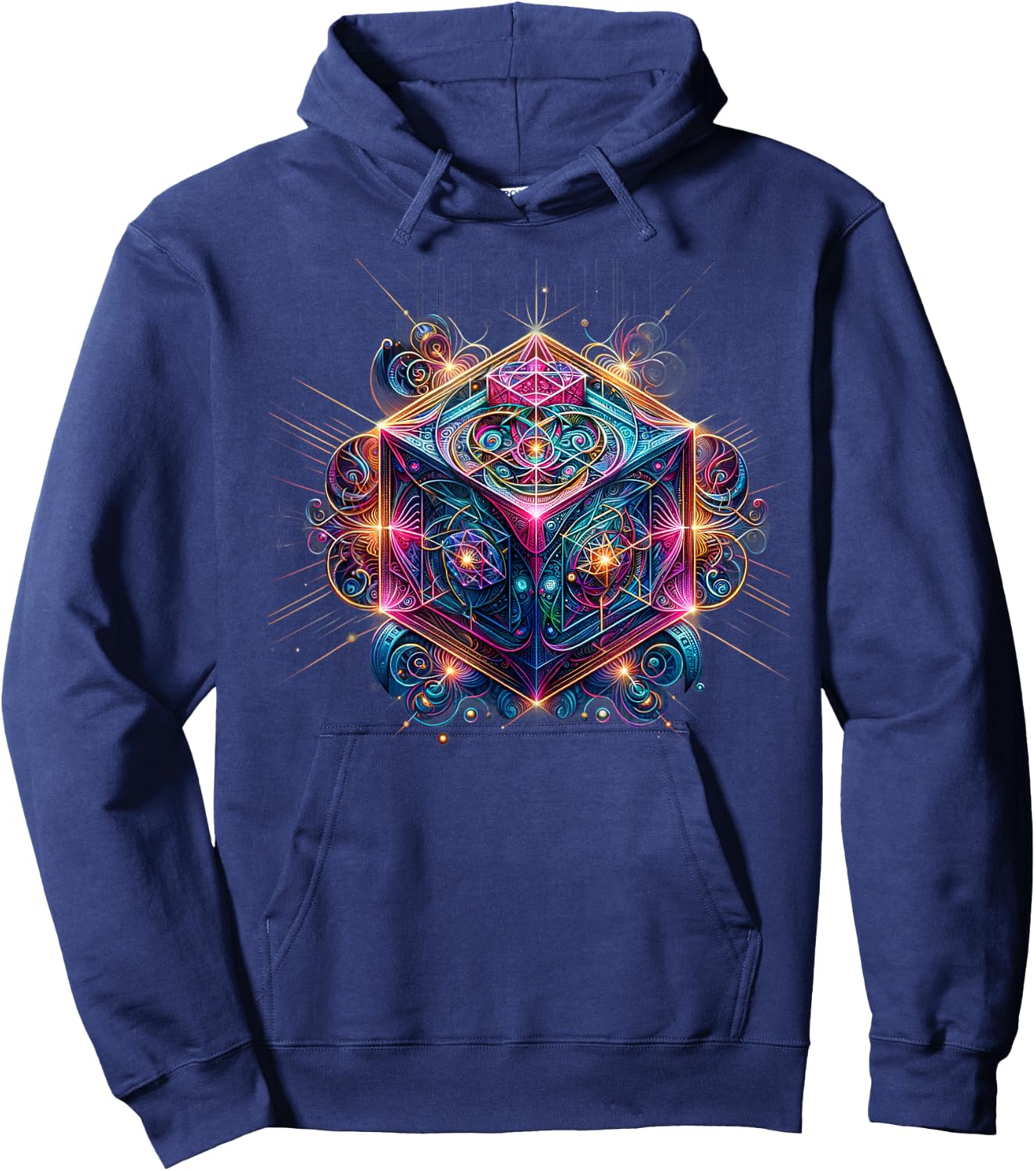 Sacred Geometry Flower of Life Metatron's Cube Hoodie - Hoodie | Navy