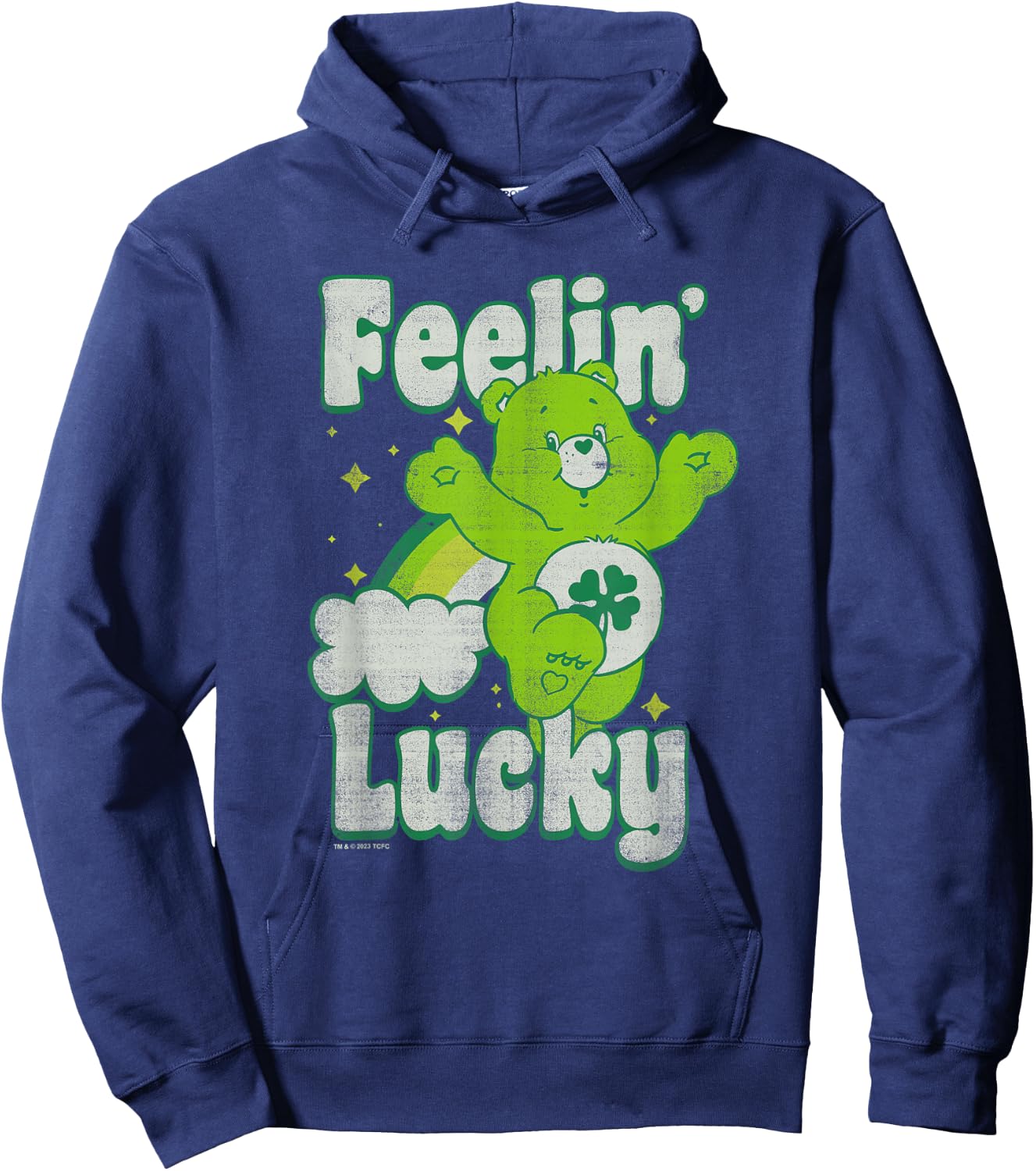 Care Bears Good Luck Bear Jumping Feelin Lucky Distressed Hoodie - Hoodie | Navy
