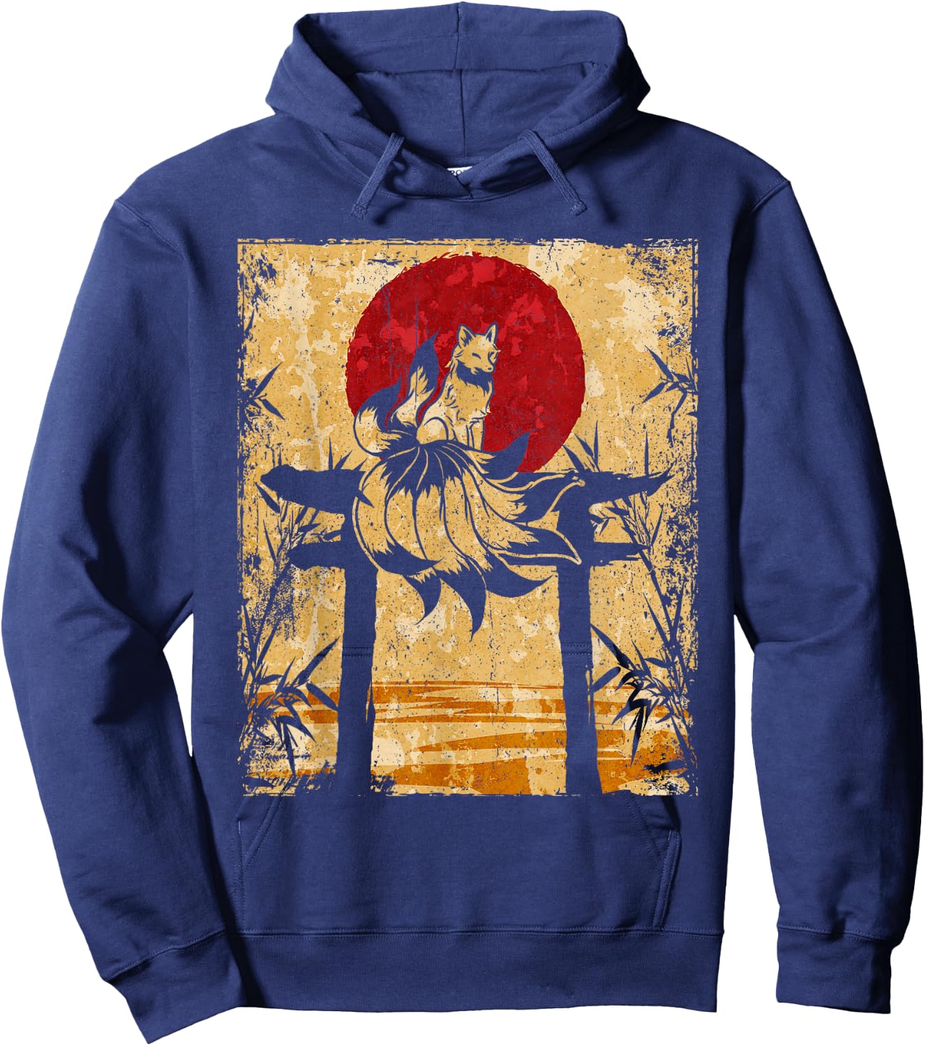 Nine-tailed fox Japanese retro art Hoodie - Hoodie | Navy
