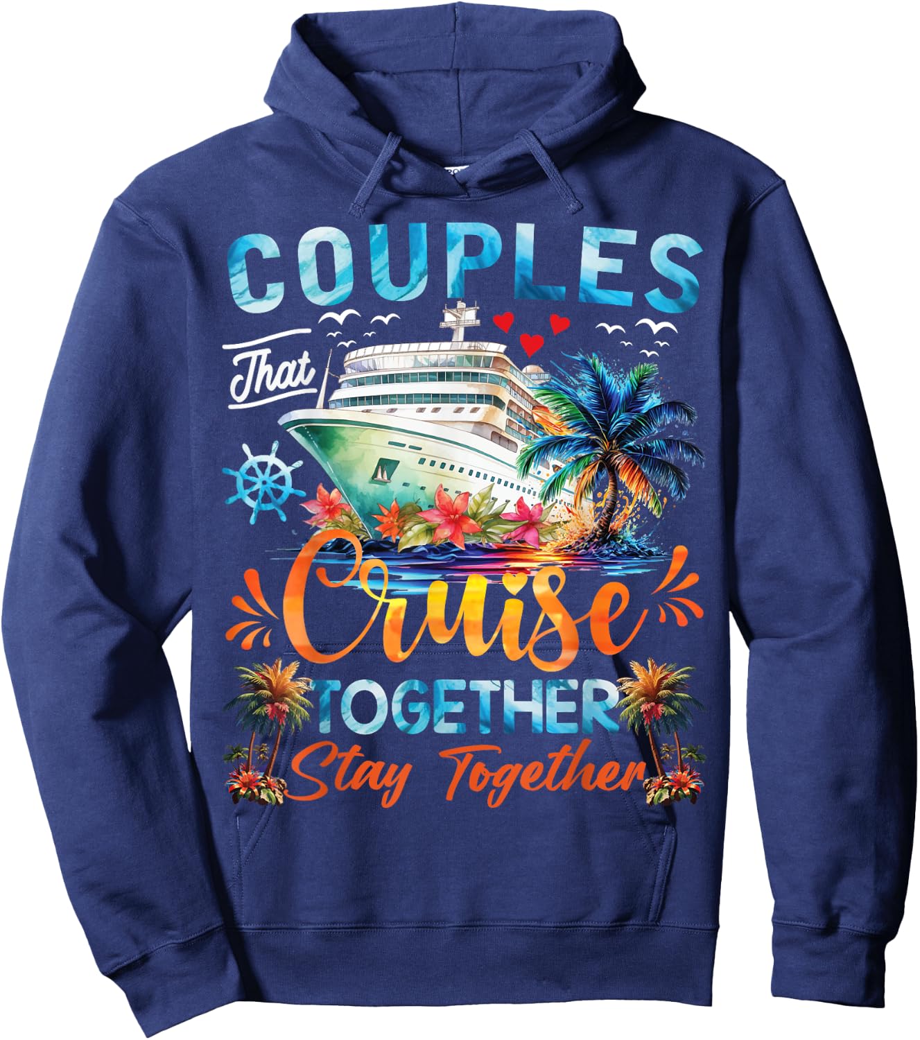 Husband Wife Partners Cruise Matching Dress Co. Couples That Cruise Together Stay Together Adults Black X-Small Classic Fit Short Sleeve Hoodie - Hoodie | Navy