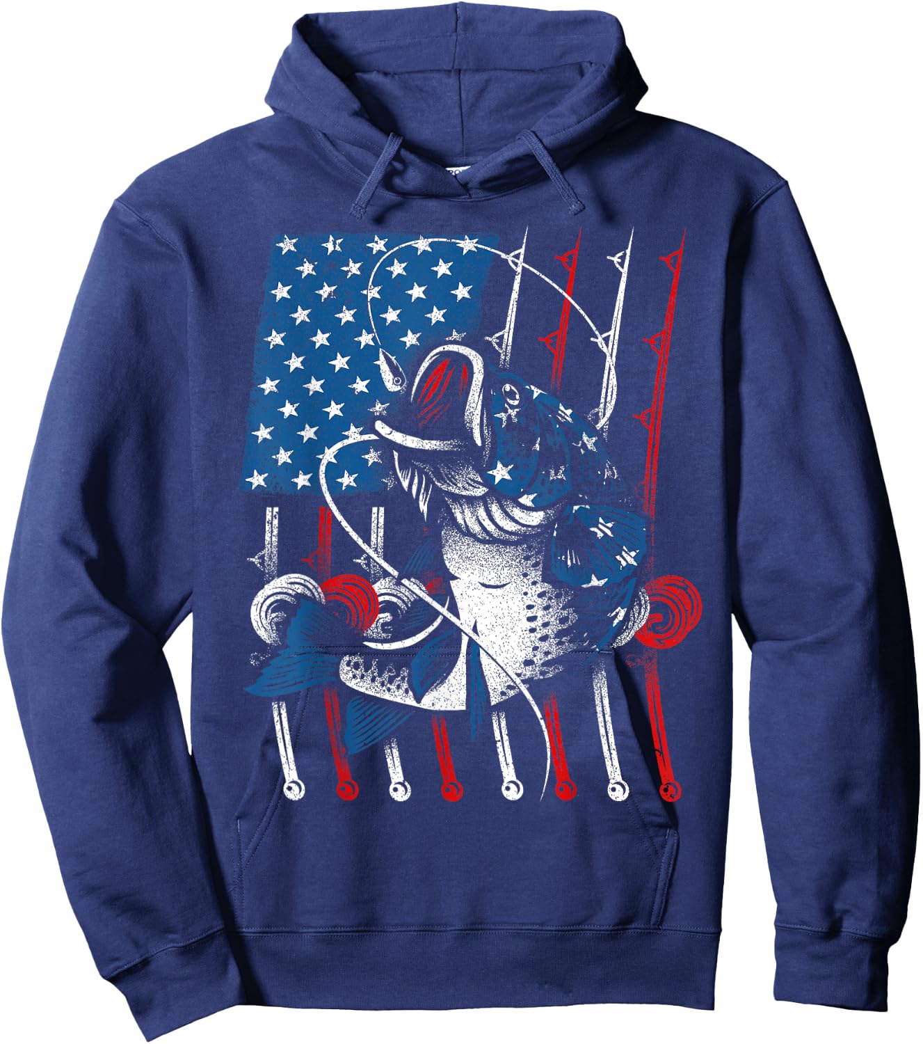 Cool Fishing Women American Flag USA Fish Lover Hoodie - Hoodie | Navy