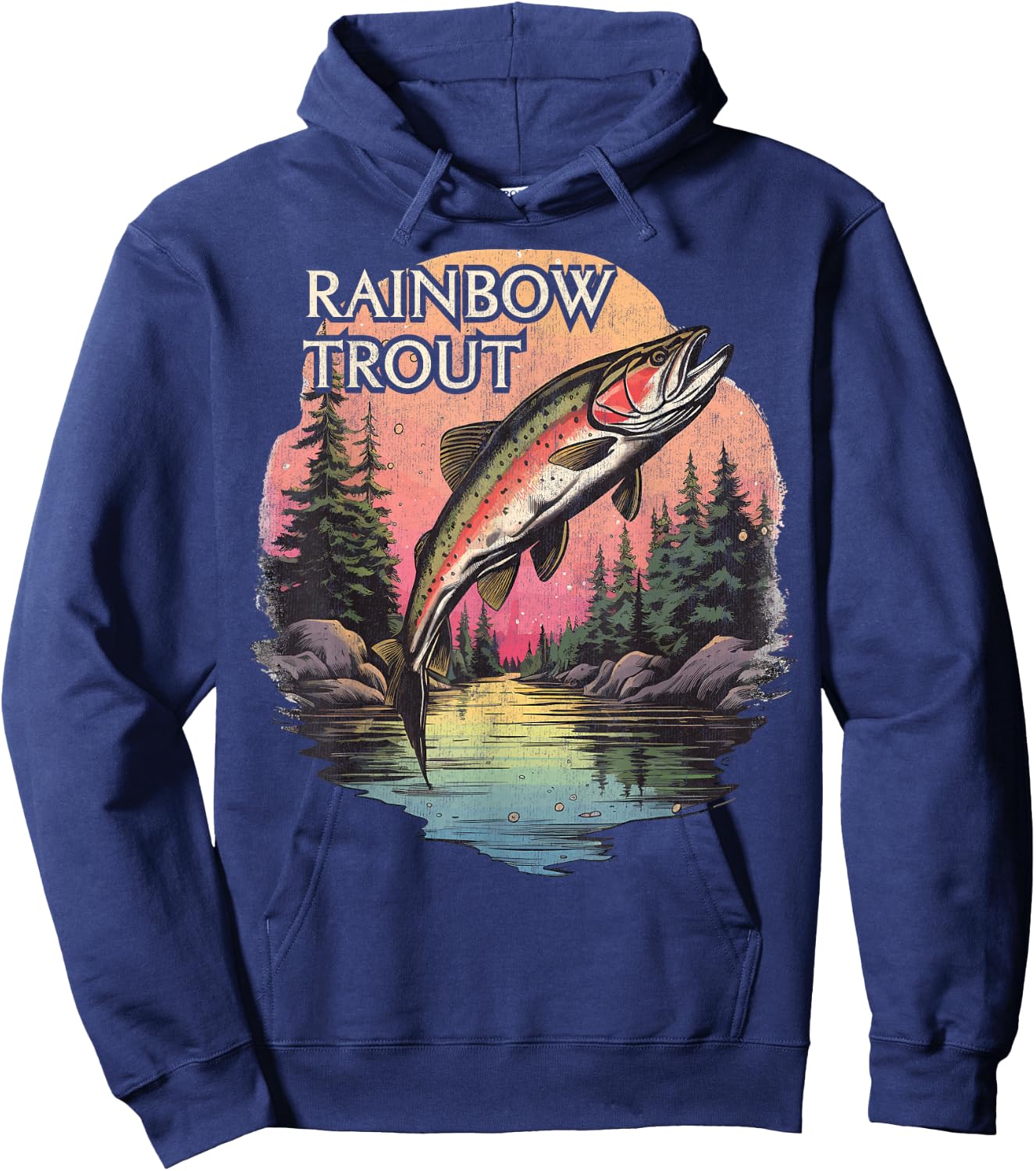 Rainbow Trout River Fishing, Vintage Rainbow Trout Hoodie - Hoodie | Navy
