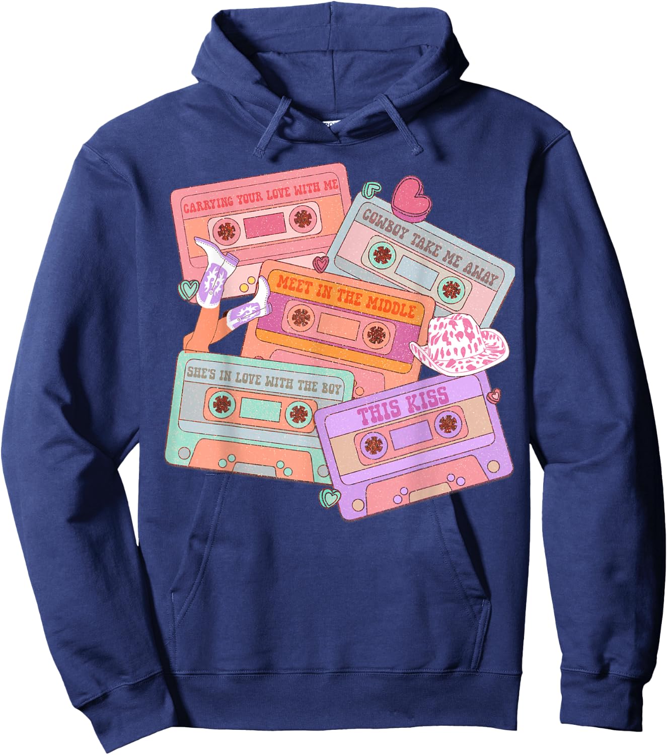 Western 90's Cassette Tape Country Music Cowgirl Cowboy Hoodie - Hoodie | Navy