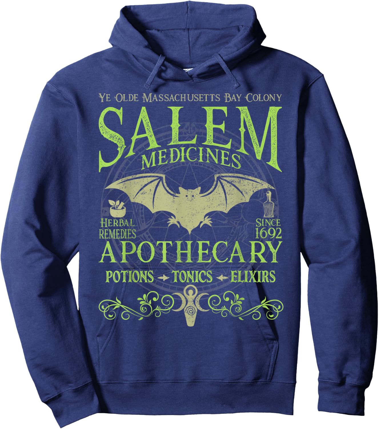 Salem Apothecary Herbalist Witch Wiccan Green Bat Hoodie - Hoodie | Navy