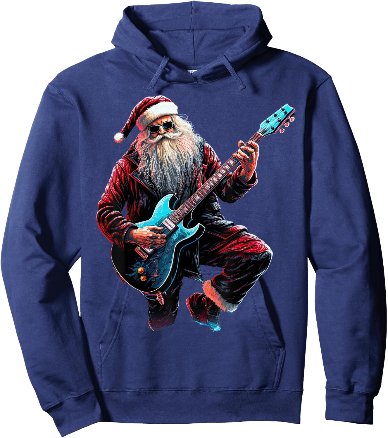 Rock & Roll Christmas Music Santa Claus Guitar Player Hoodie - Hoodie | Navy