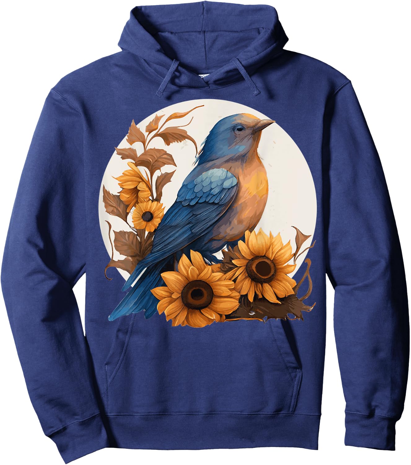 Cute Bluebird Sunflower Floral Watercolor Bluebird Hoodie - Hoodie | Navy