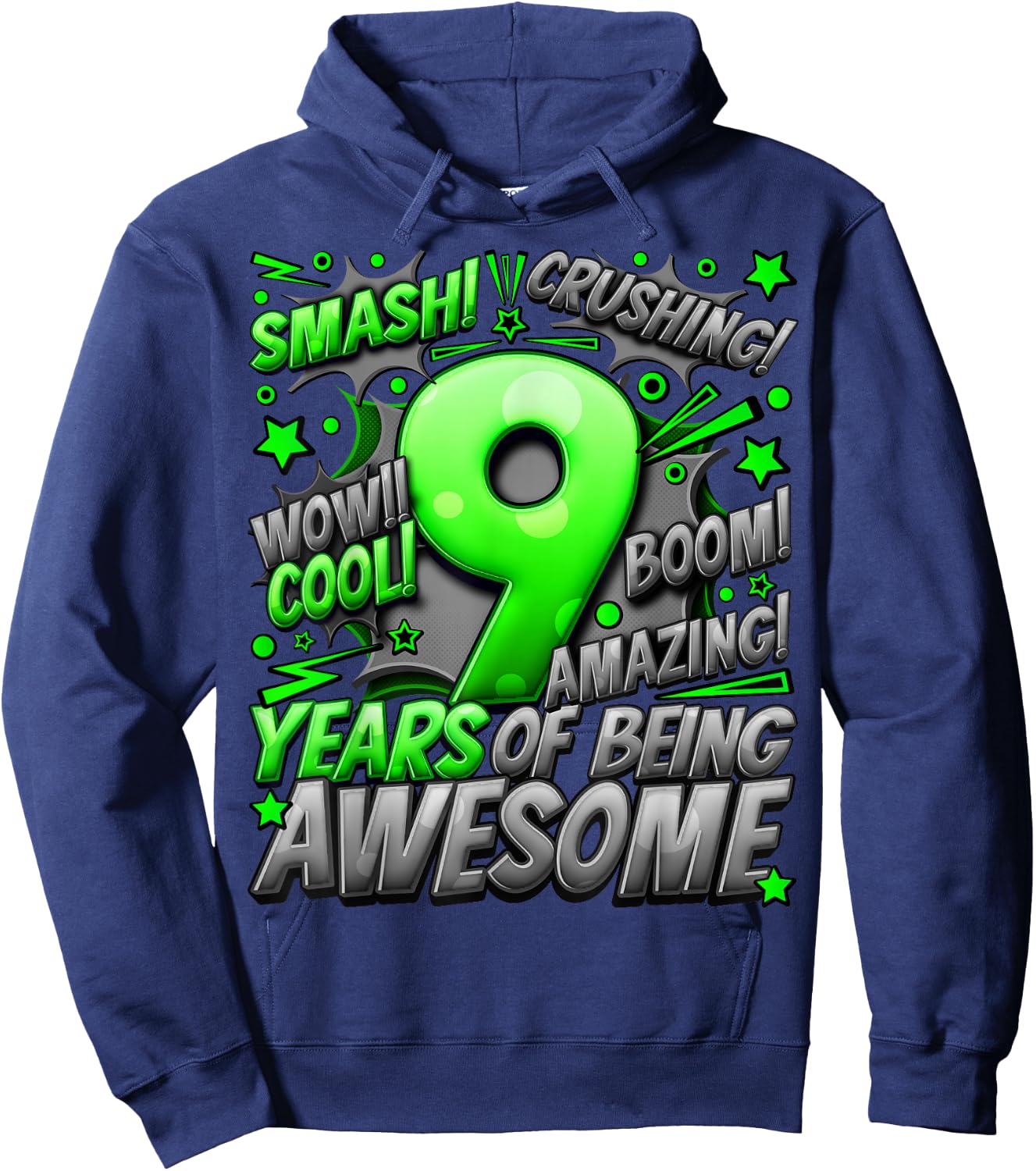 9th Birthday Comic Style Awesome Since 2014 9 Year Old Boy Hoodie - Hoodie | Navy