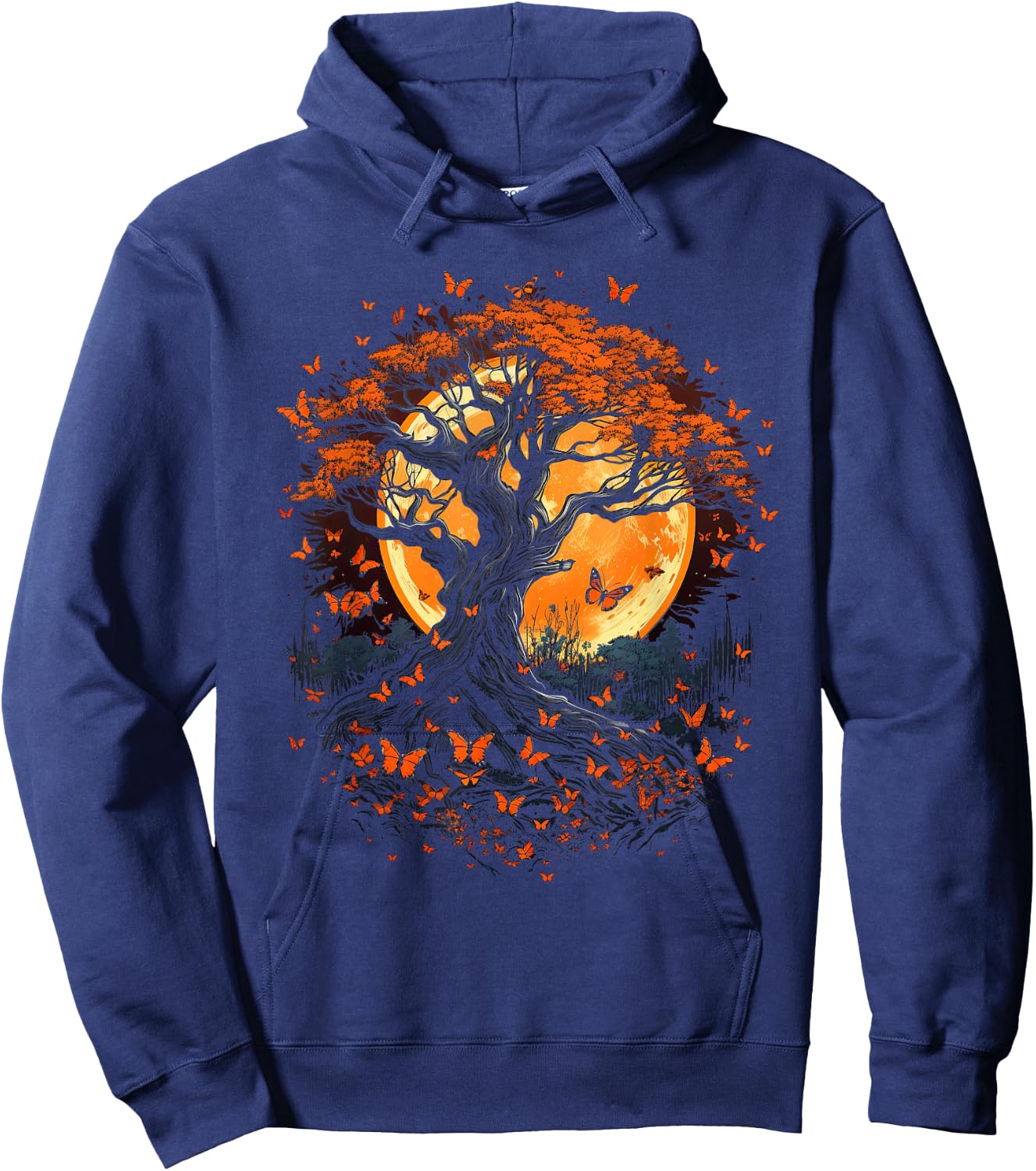 Fall Autumn falling leaves with Tree and Butterfly Hoodie - Hoodie | Navy