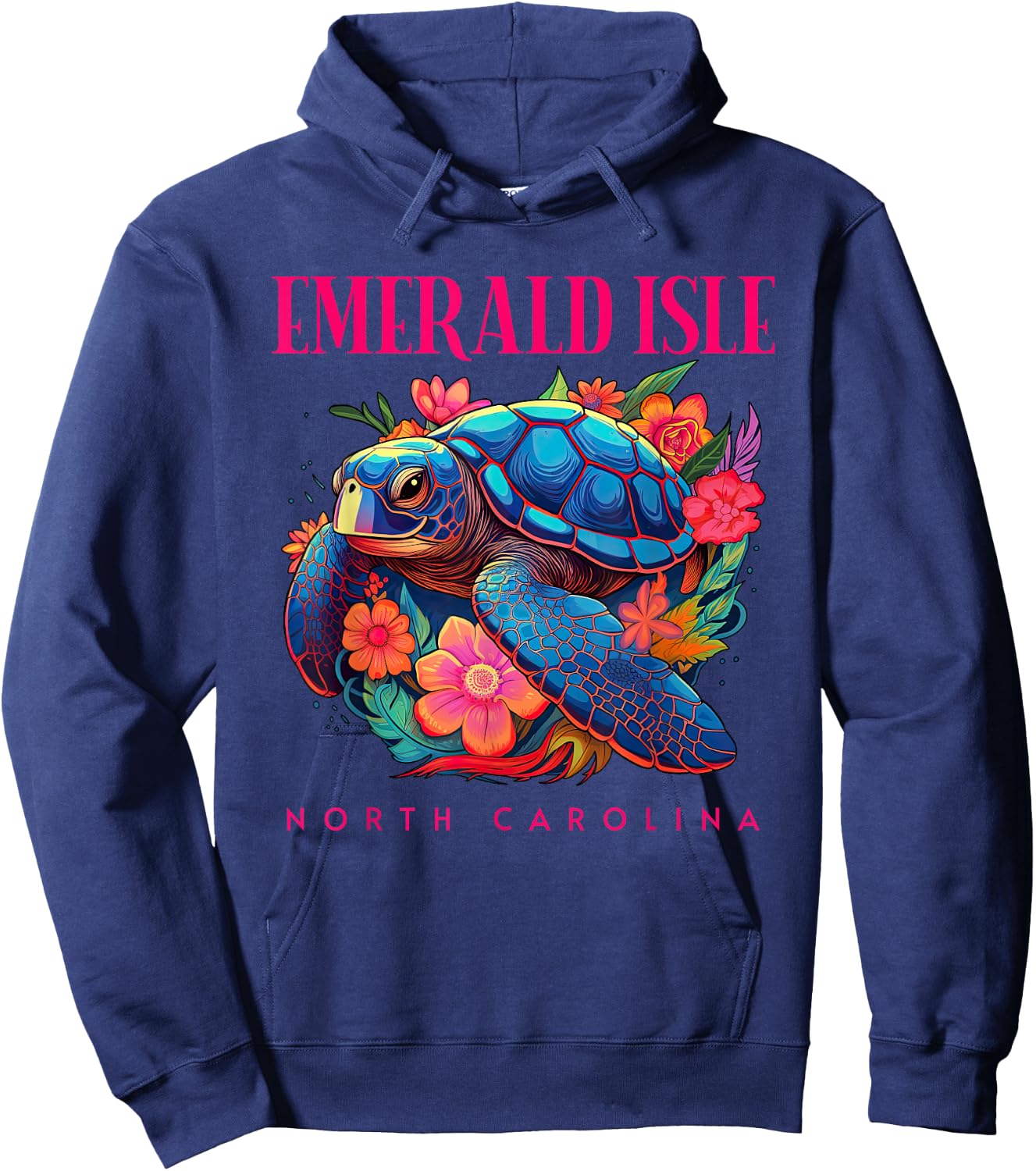 Emerald Isle North Carolina Floral Beach Turtle Souvenir Hoodie - Hoodie | Navy