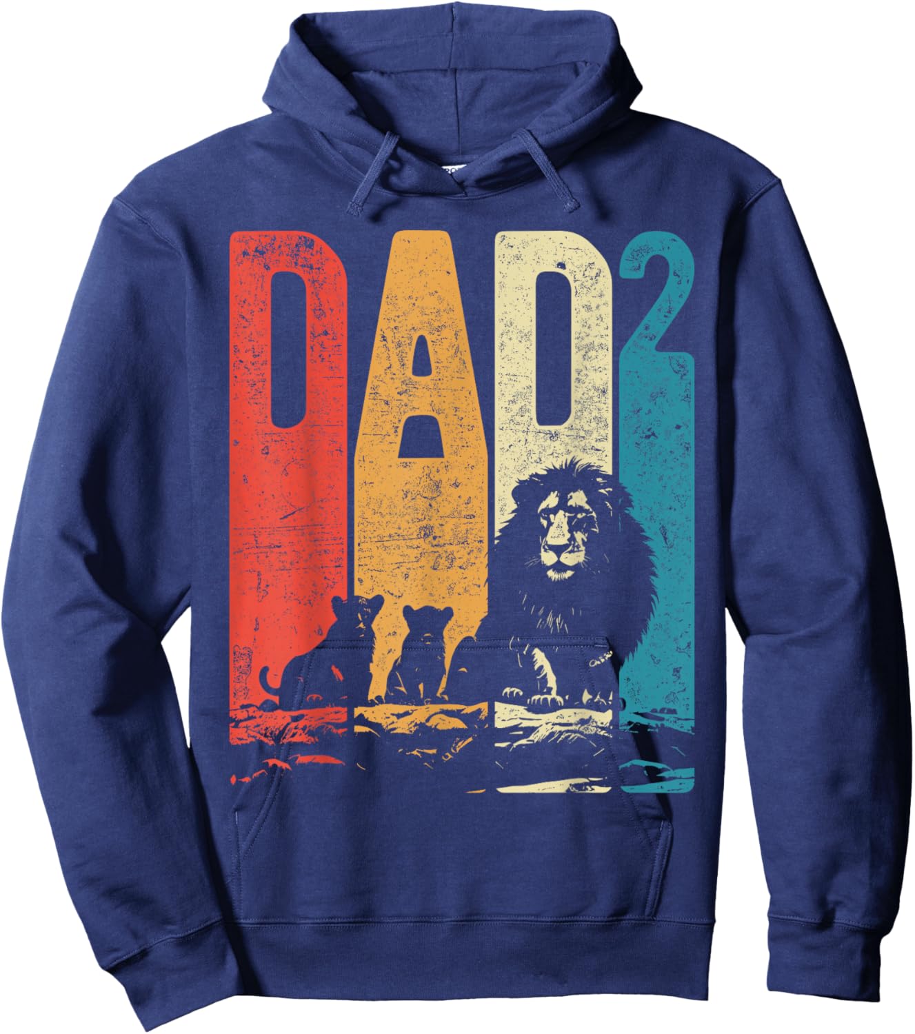 Papa Lion Cubs Father's Day Dad Squared Two Kids Retro Hoodie - Hoodie | Navy