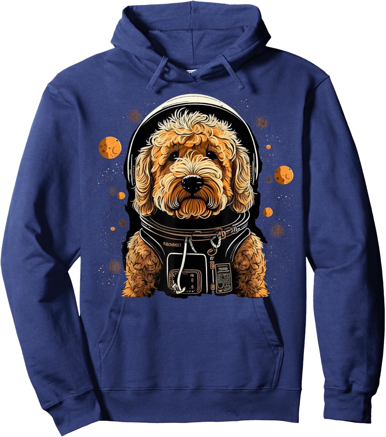 Outer Space Golden Doodle on Galaxy Astronaut Goldendoodle Hoodie - Hoodie | Navy