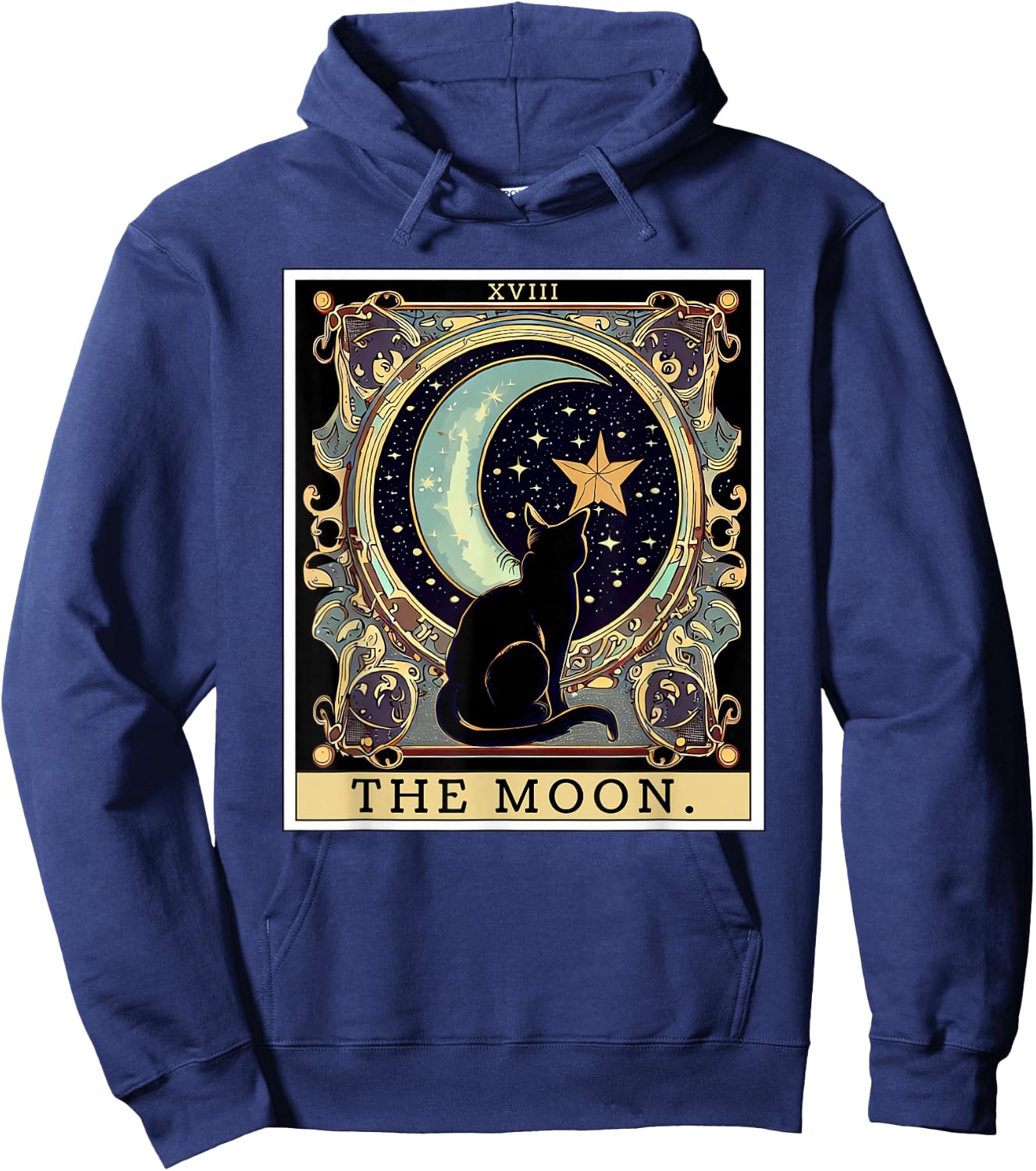 The Cresent Moon Tarot Card Vintage Black Cat Women's Men's Hoodie - Hoodie | Navy