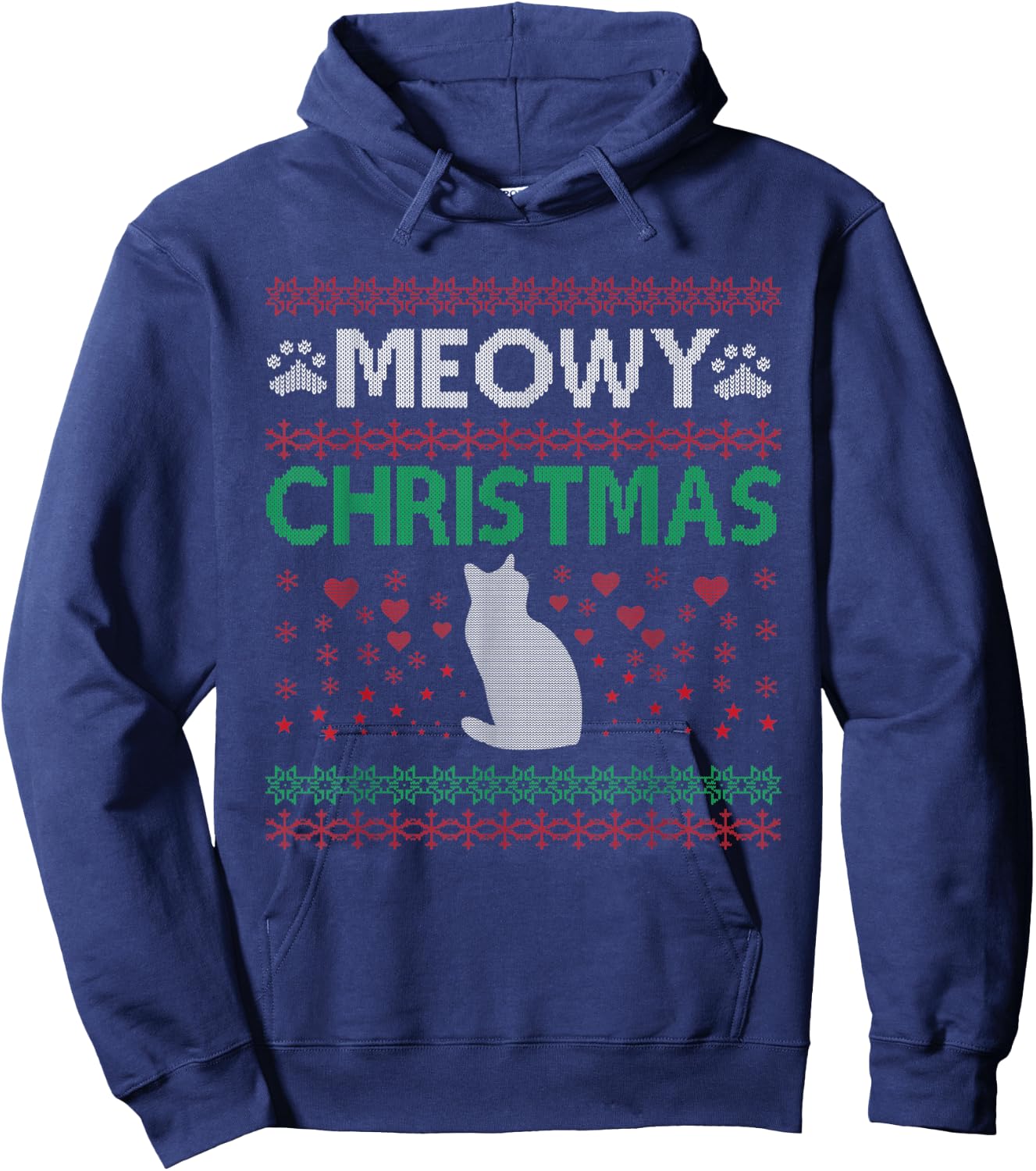 Meowy Cat Christmas Ugly Sweater Men Women Kids Hoodie - Hoodie | Navy
