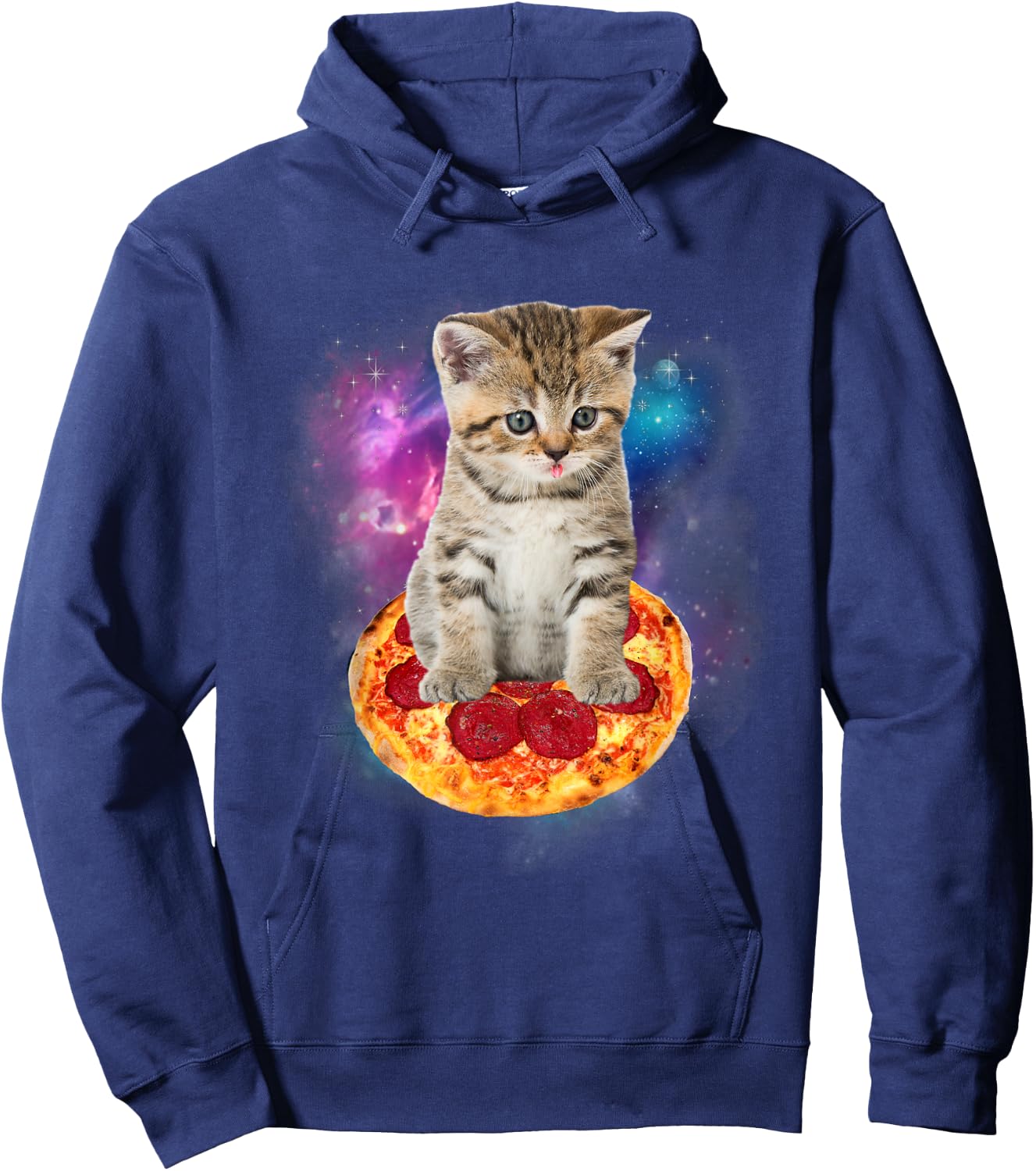 Funny Galaxy Cat in Space - Cat riding Pizza and Taco Lover Women Kids Hoodie - Hoodie | Navy