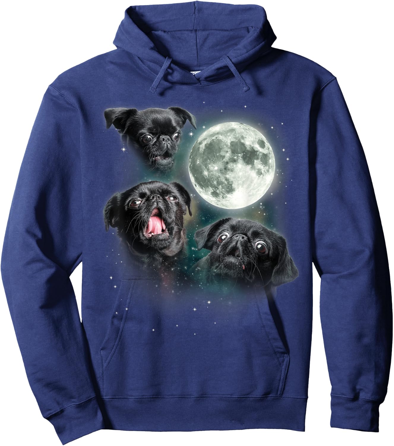 Brussels Griffon Moon | Three Howling Brabancon Funny 3 Dog Hoodie - Hoodie | Navy