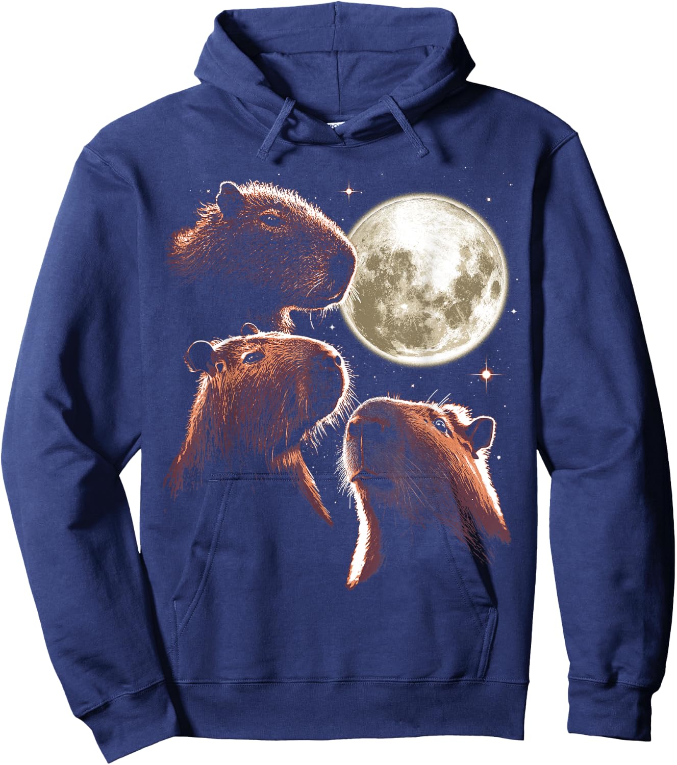 Three Capybara Moon Funny Capybara Meme Mystical Capybara Hoodie - Hoodie | Navy