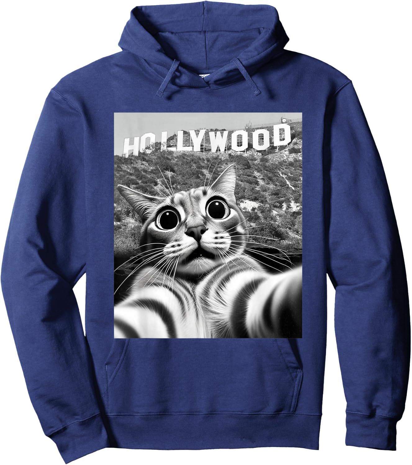 California Cat Taking Selfie at Hollywood Sign Cat Selfie Hoodie - Hoodie | Navy