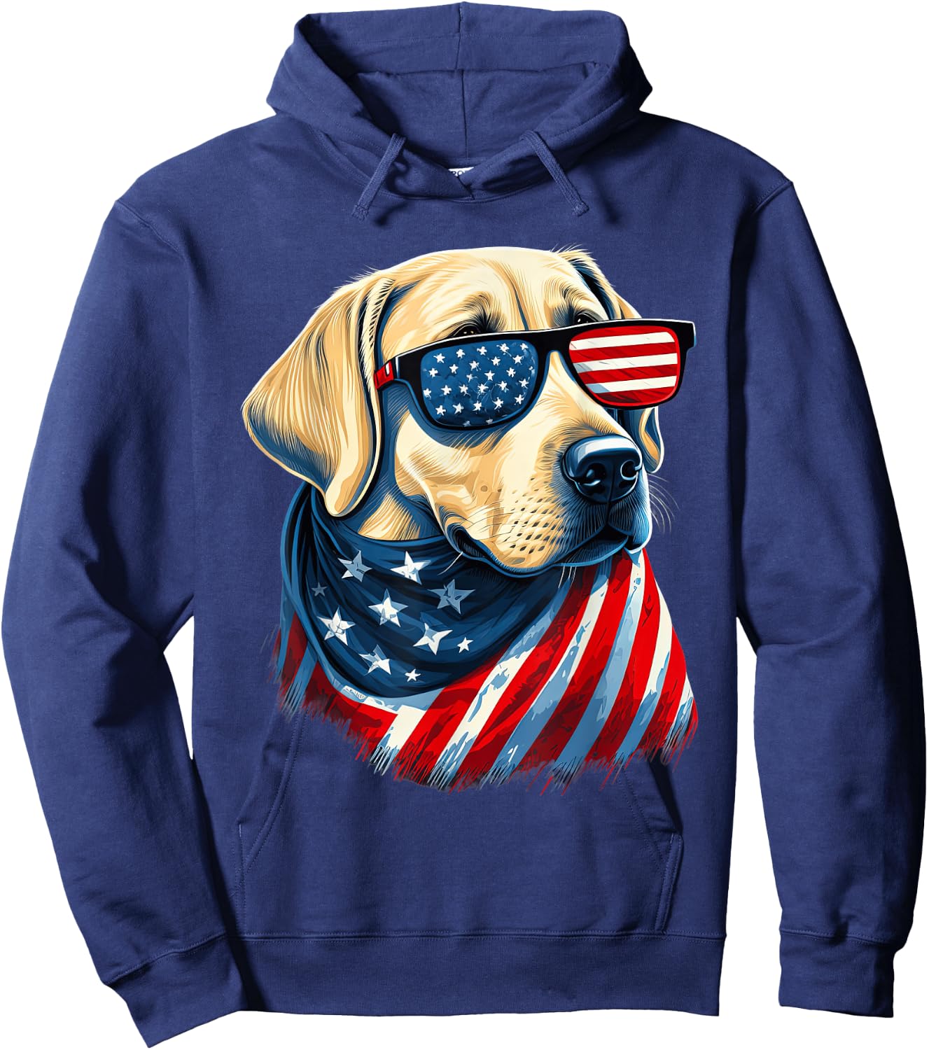 Yellow Labrador With American Flag Patriotic USA Women Kids Men Hoodie - Hoodie | Navy