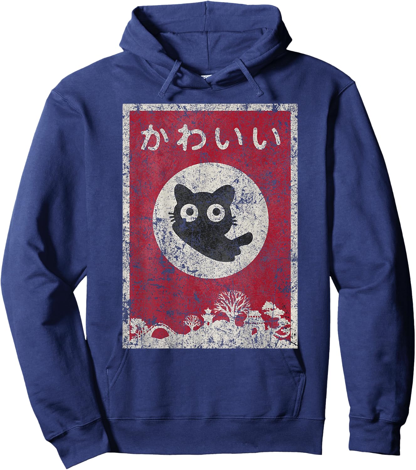 Boho Eclectic Strange Weird Japanese Kawaii Anime Black Cat Men Women Kids Hoodie - Hoodie | Navy