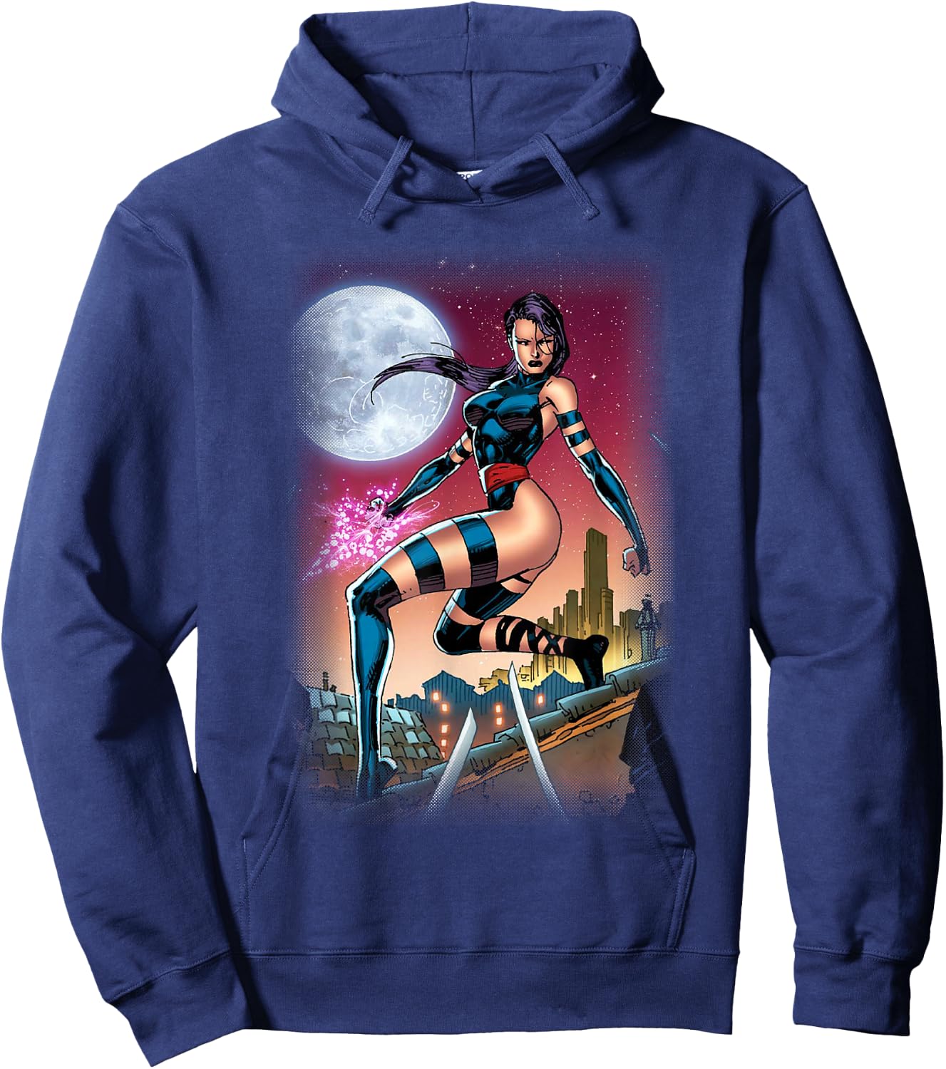 Marvel X-Men Psylocke Epic Rooftop At Night Portrait Hoodie - Hoodie | Navy