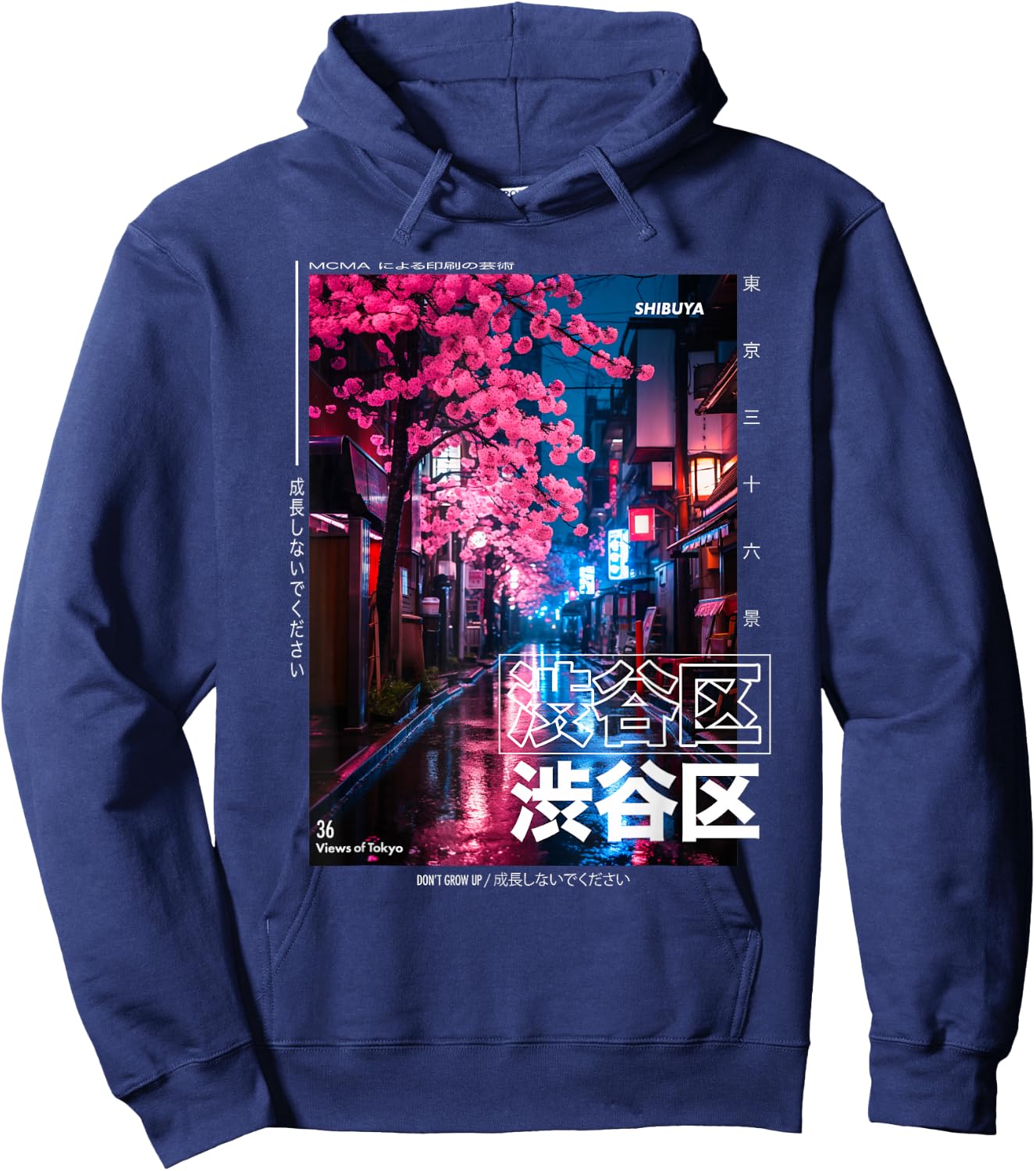 Japanese Streetwear Retro Aesthetic Shibuya Tokyo Graphic Hoodie - Hoodie | Navy