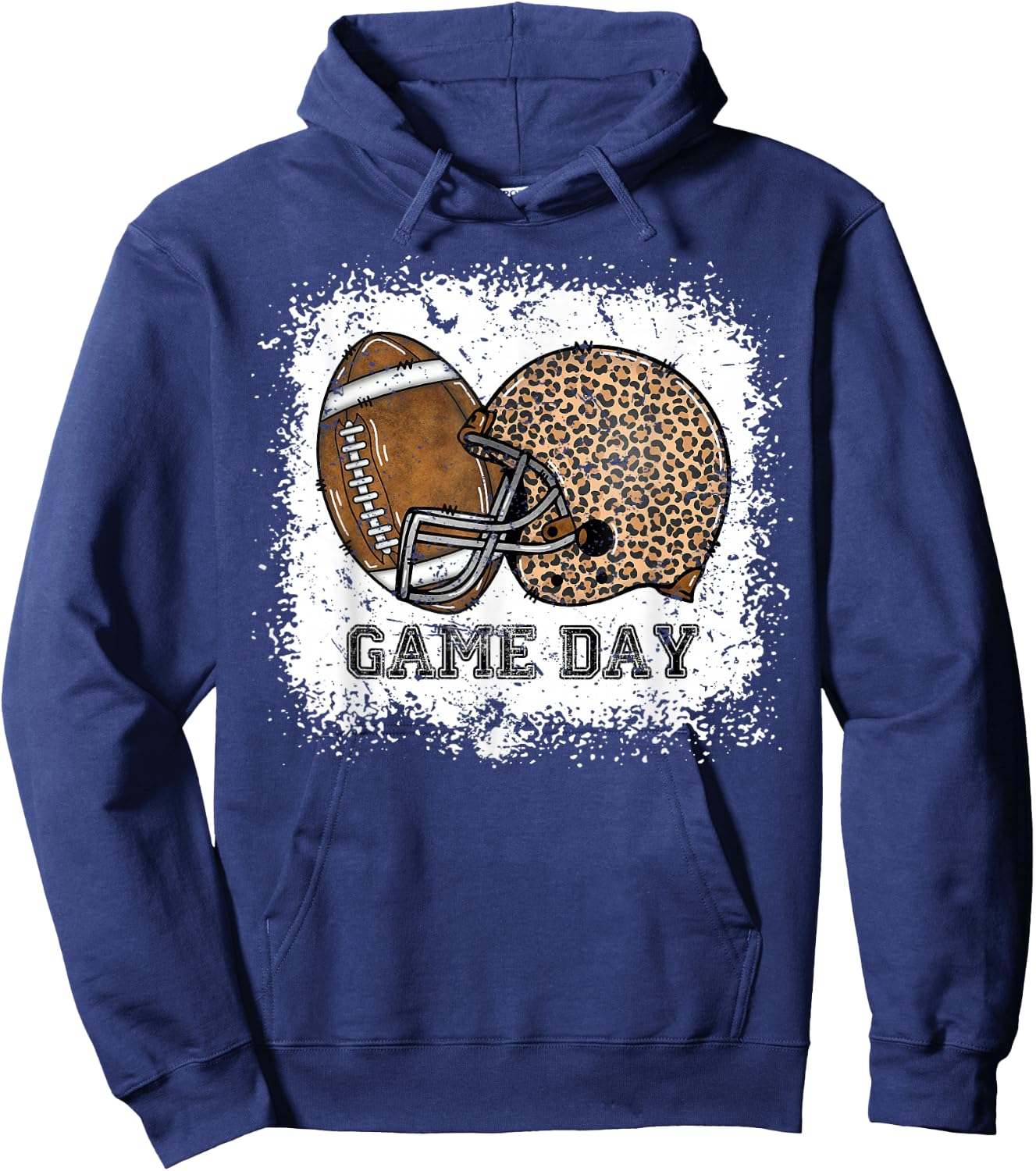 Bleached Game Day Leopard Football Helmet Sport Mom Girls Hoodie - Hoodie | Navy