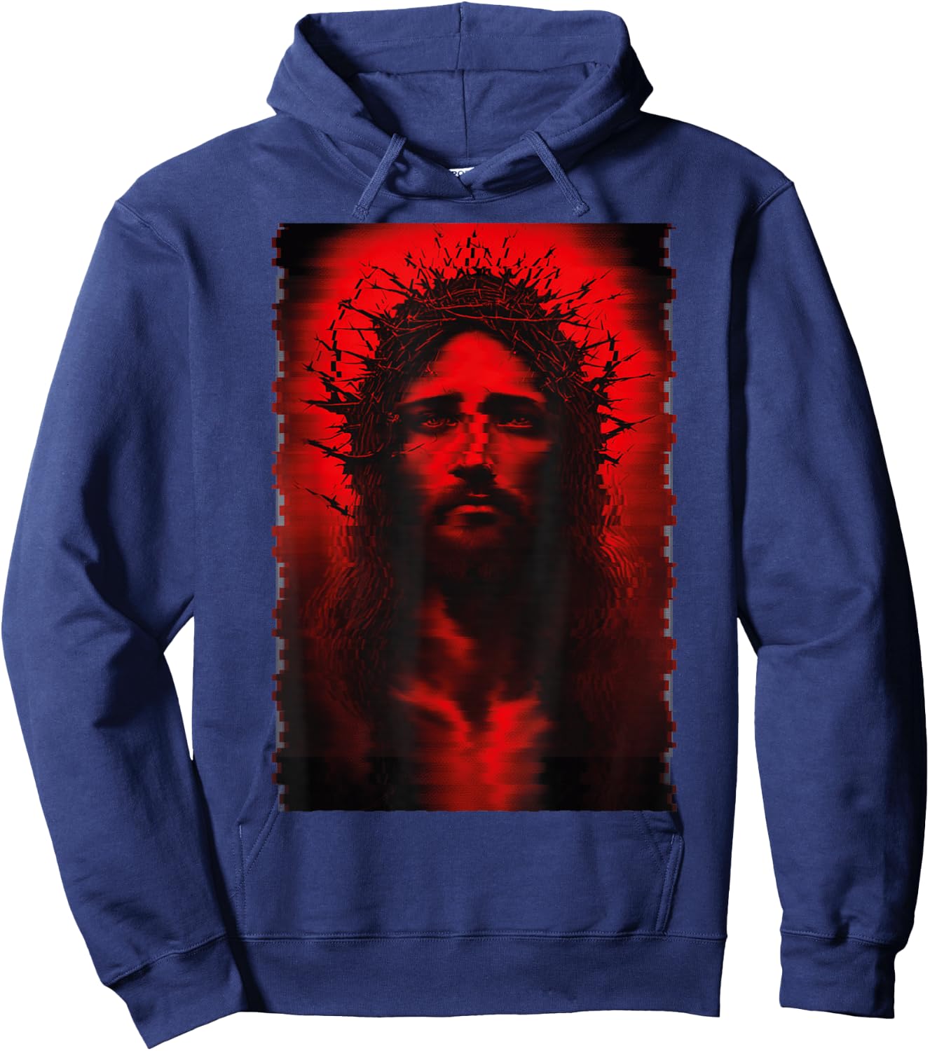 Goth Aesthetic Grunge Occult Emo Satanic Jesus Glitch Hoodie - Hoodie | Navy