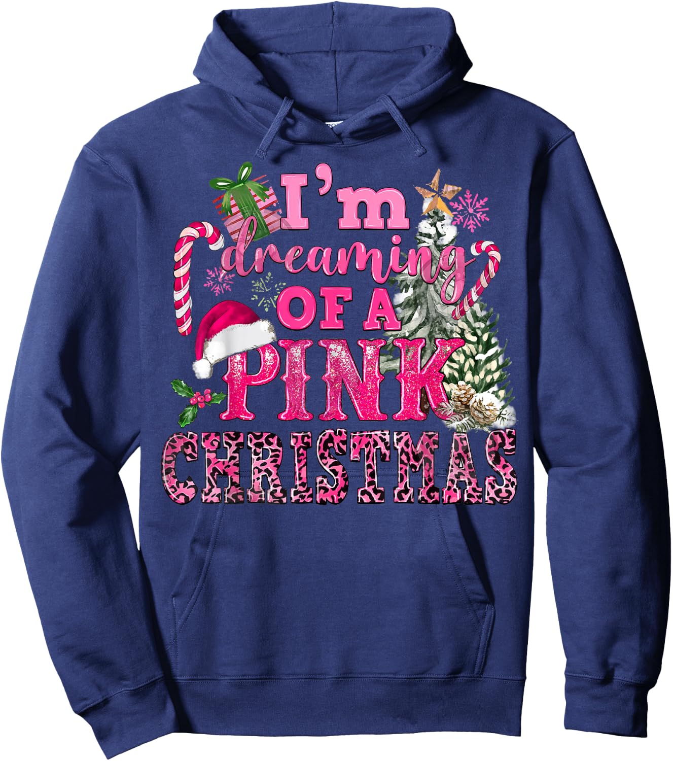 I'm Dreaming Of A Pink Christmas Tree Lights Candy Cane Hoodie - Hoodie | Navy