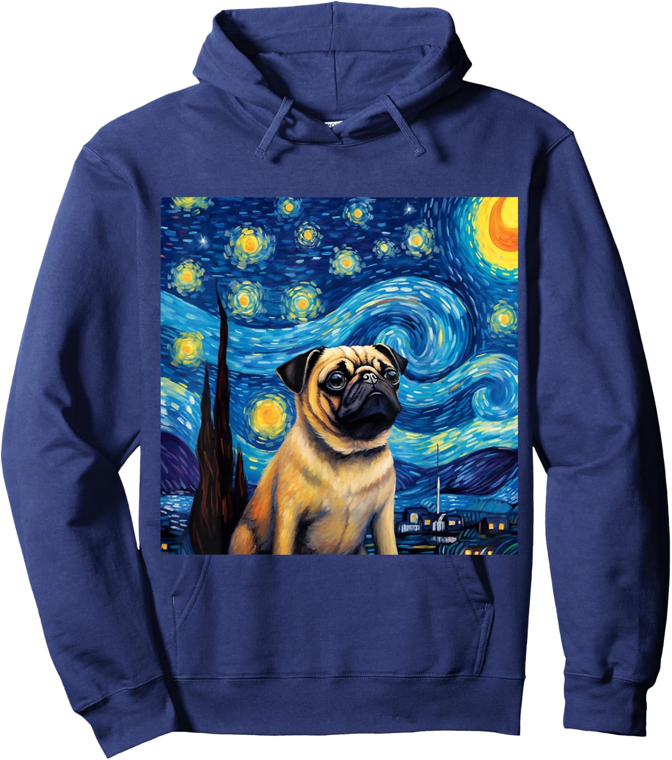 Pug Starry Night - Pug Hoodie - Hoodie | Navy