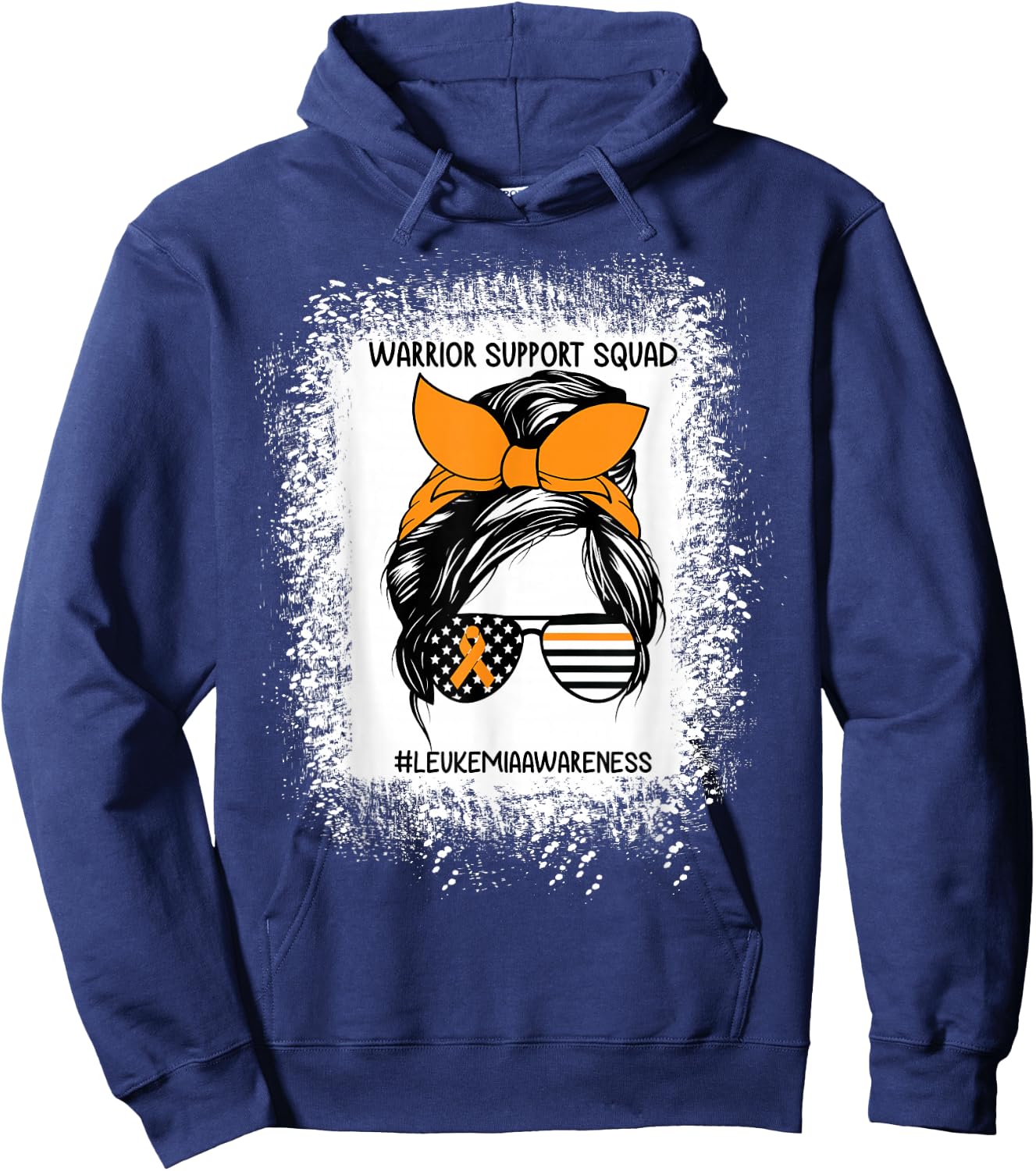 Leukemia Awareness Warrior Support Squad Messy Bun Sunglass Hoodie - Hoodie | Navy