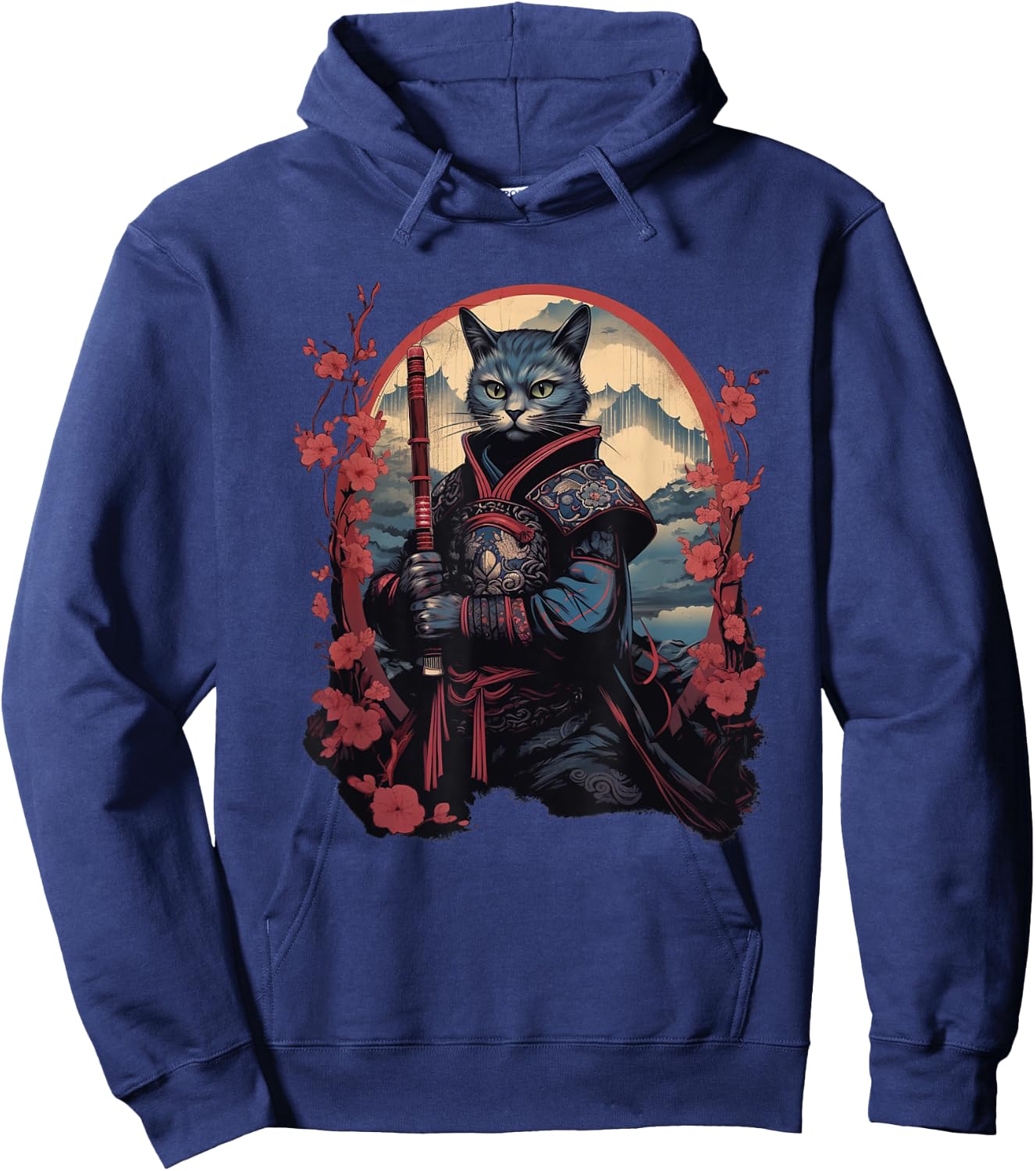 Vintage Japanese Samurai Ninja Cat Tattoo Kawaii Women Girls Kids Hoodie - Hoodie | Navy