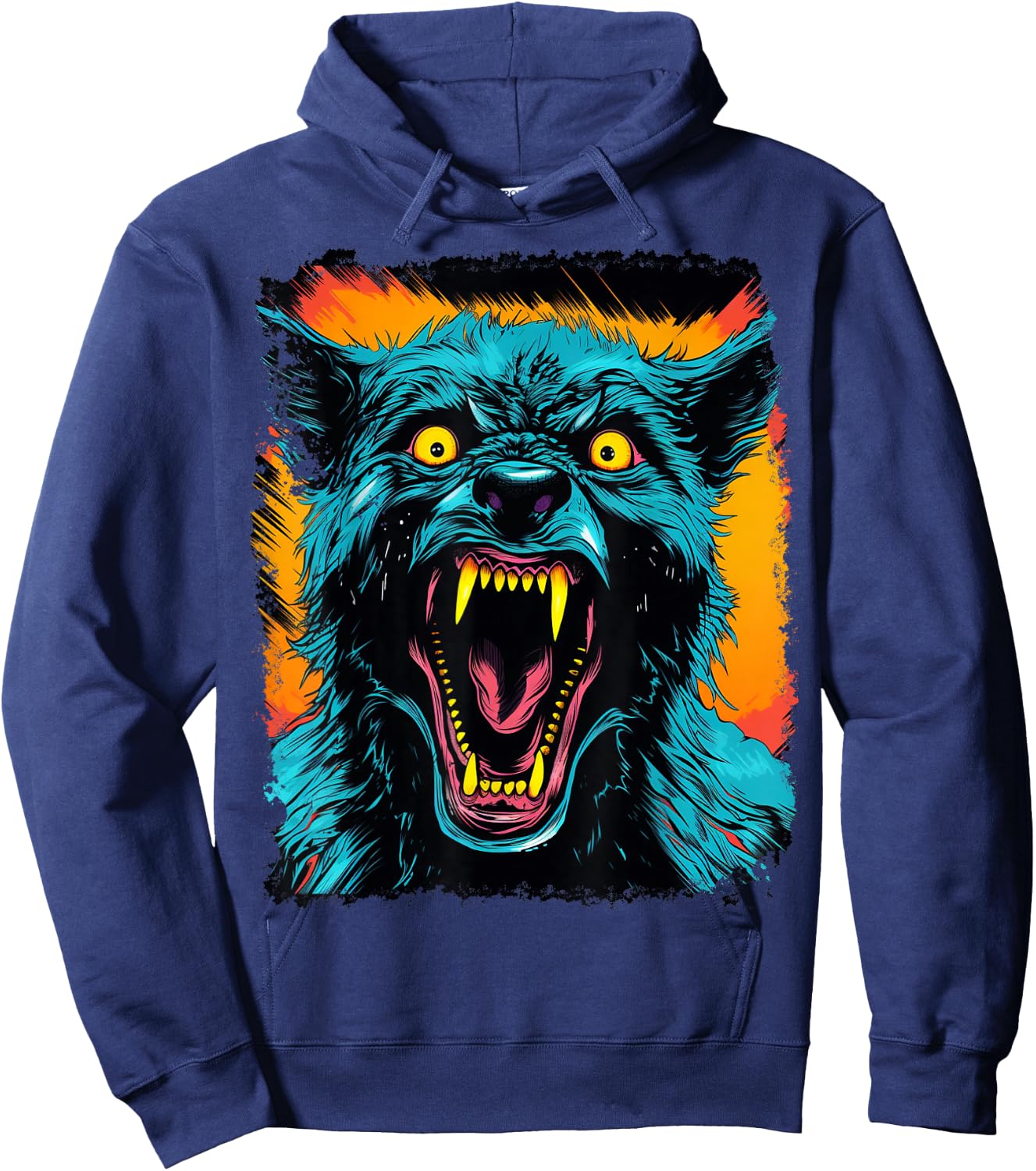 FrightNightFits Werewolf Halloween Graphic - Black, -Adults & Kids, Short Sleeve, Small Hoodie - Hoodie | Navy