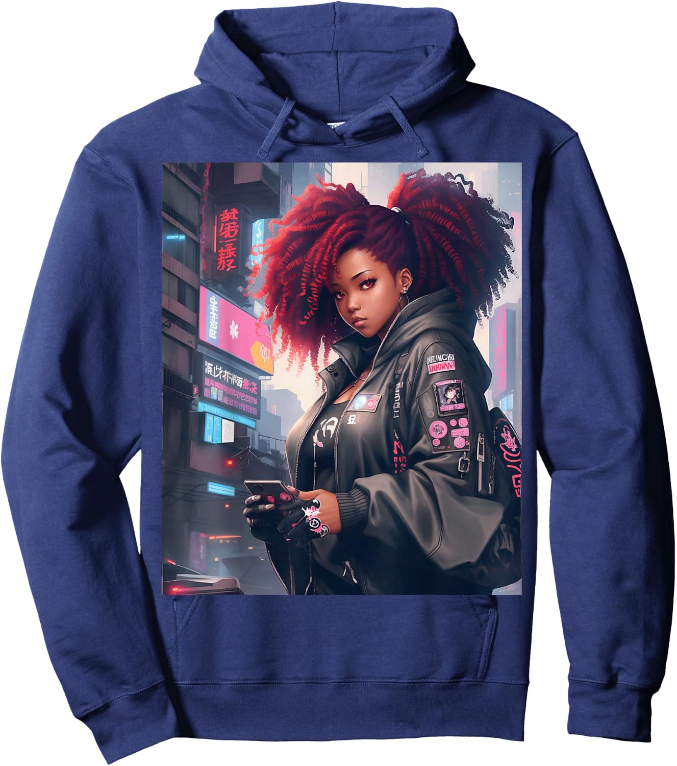 Black Anime Girl Kawaii Waifu Aesthetic Hoodie - Hoodie | Navy