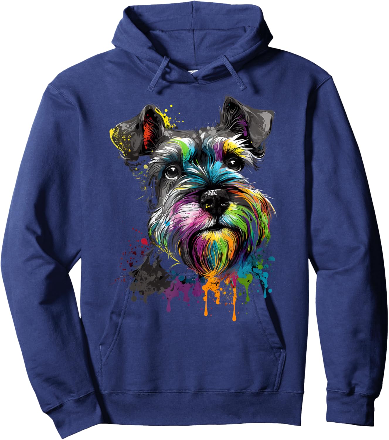 Mini Miniature Schnauzer Face Colorful Dog Art Black Hoodie - Hoodie | Navy