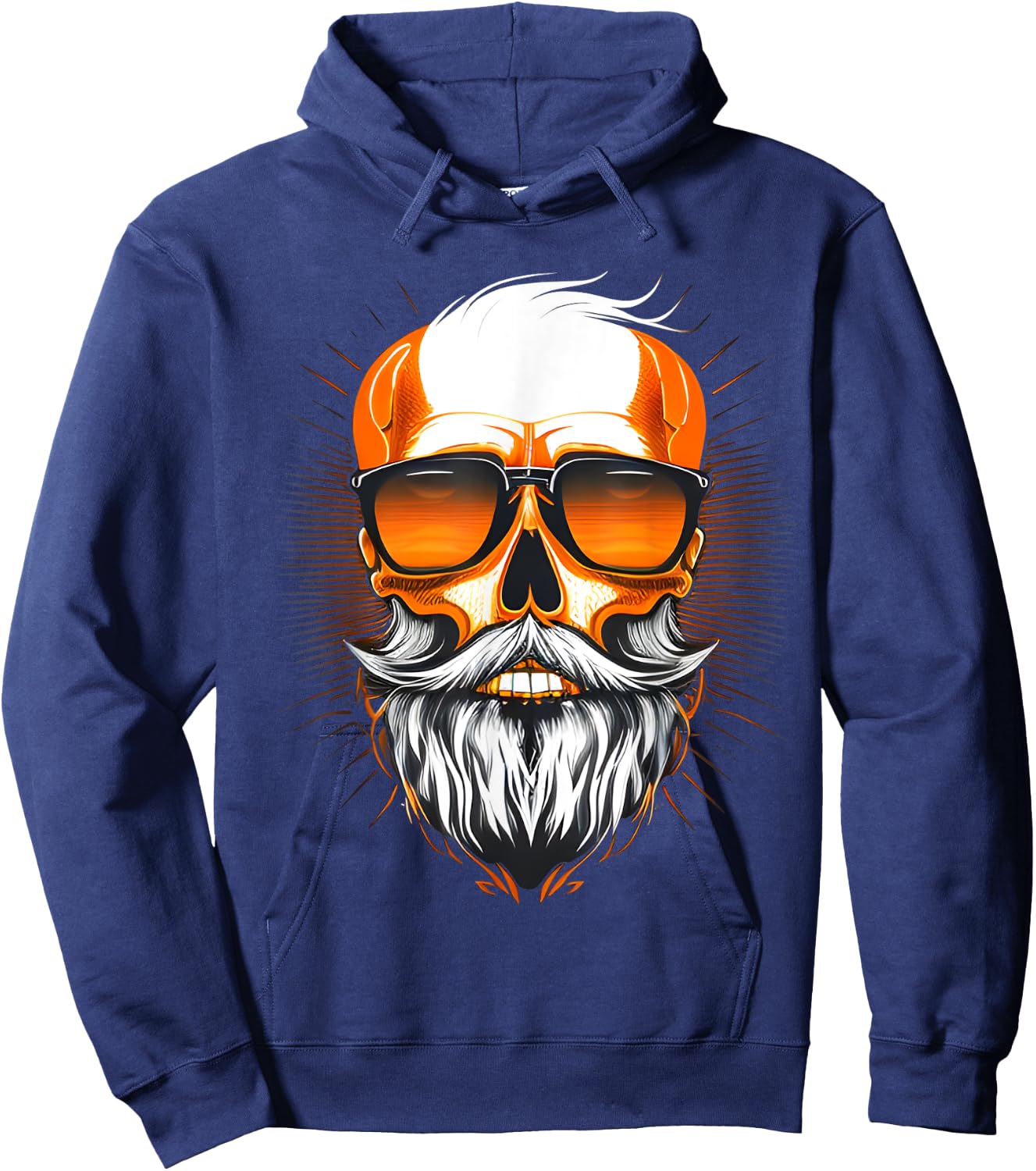 Vintage Rebel: Cool Old Man Skull with Beard Men Women Hoodie - Hoodie | Navy