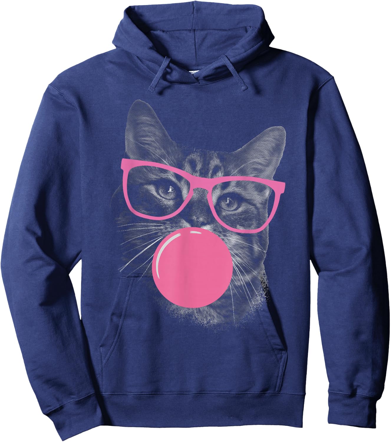 Cute Cat Face Eating Gum and Makes A Bubble Funny Cat Women Hoodie - Hoodie | Navy